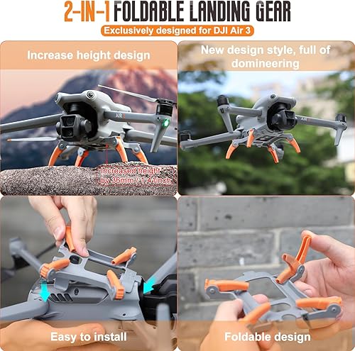 Miniatura 2 de O'woda Air 3 Tren de aterrizaje plegable, extensor de altura de pierna de aterrizaje portátil para accesorios DJI Air 3, altura de 1.41 pulgadas,