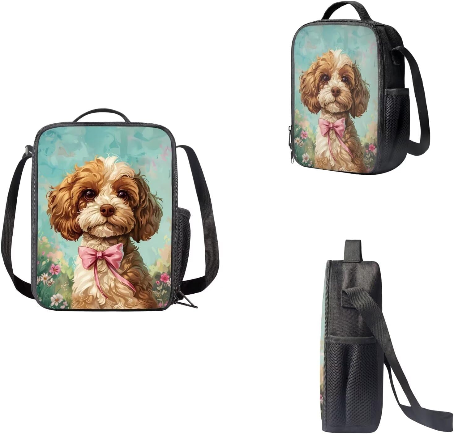 Biyejit Cute Dog School Bag Set Children Backpack Casual Daypack Insulated Lunchbox Pencil Case 3 Piece for Teen Kids Large Primary School Daypack Bookbags