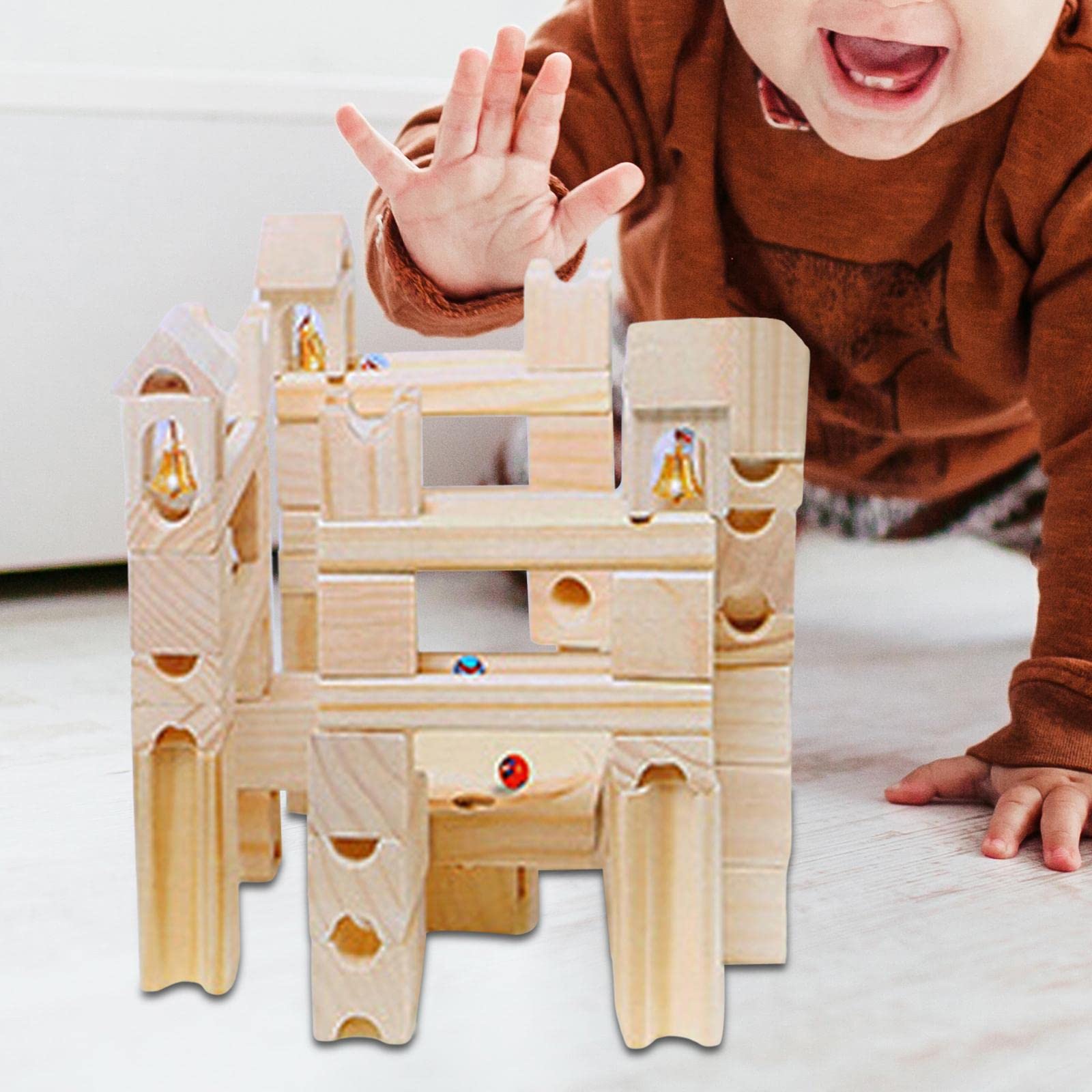 Juego de Bloques de Construcción de Madera para Crear Una Pista de, Juguete Educativo Tipo Laberinto, Ideal para El Aprendizaje Práctico Y La, 80 Piezas
