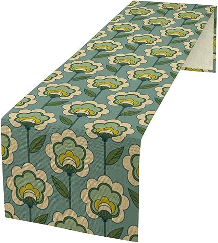 Miniatura 41 de Camino de mesa floral de margaritas, flores amarillas retro de los años 70, ondas abstractas, estilo hippie, moderno, camino de mesa para cocina,