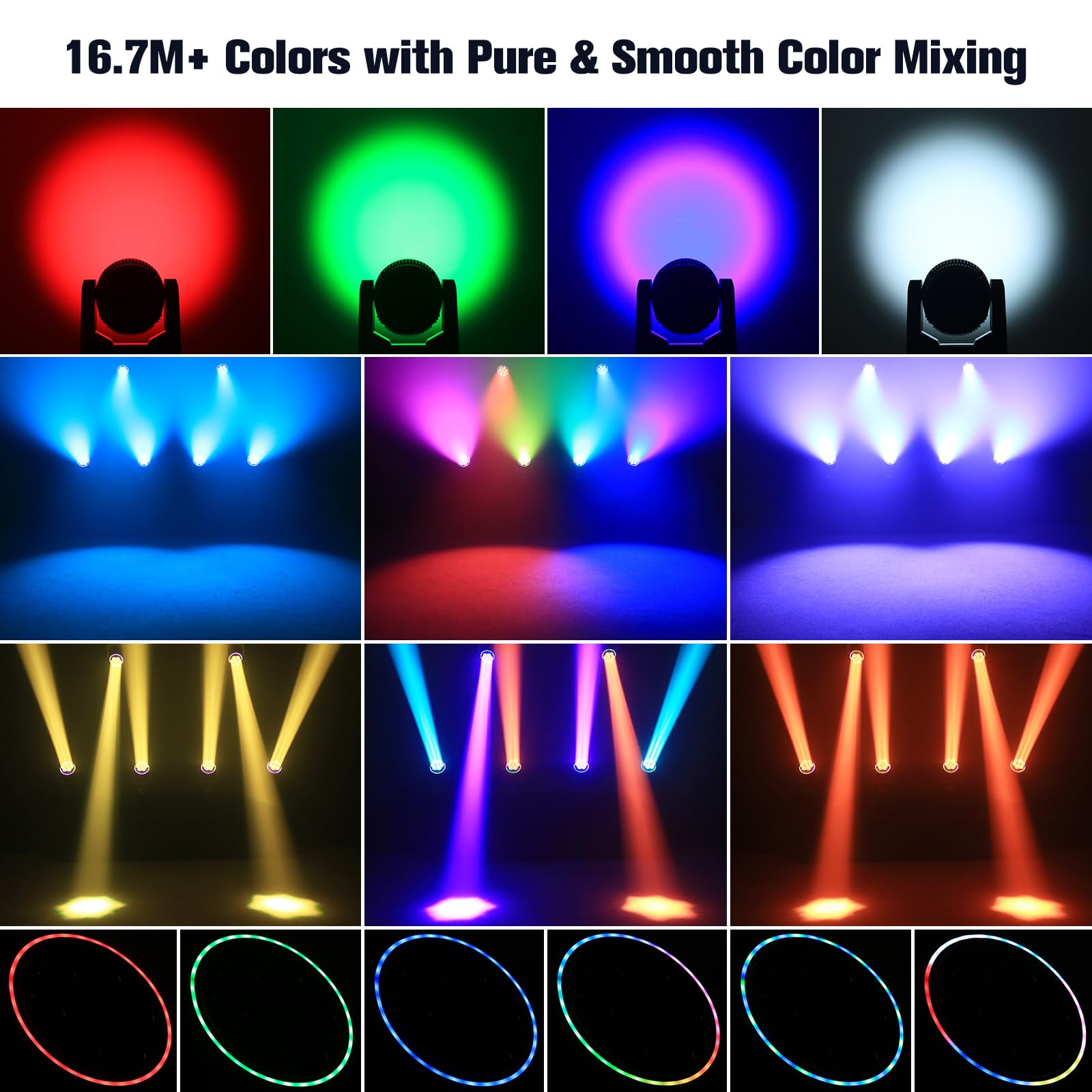 300W Testa Mobile Luce di Festa RGBW LED, Wash Palcoscenico Lampada a Spot Beam Zoom Luce spettacolo DMX512 Strobo Z-asse 360° Rotazione infinita per Discoteca DJ Natale Matrimonio
