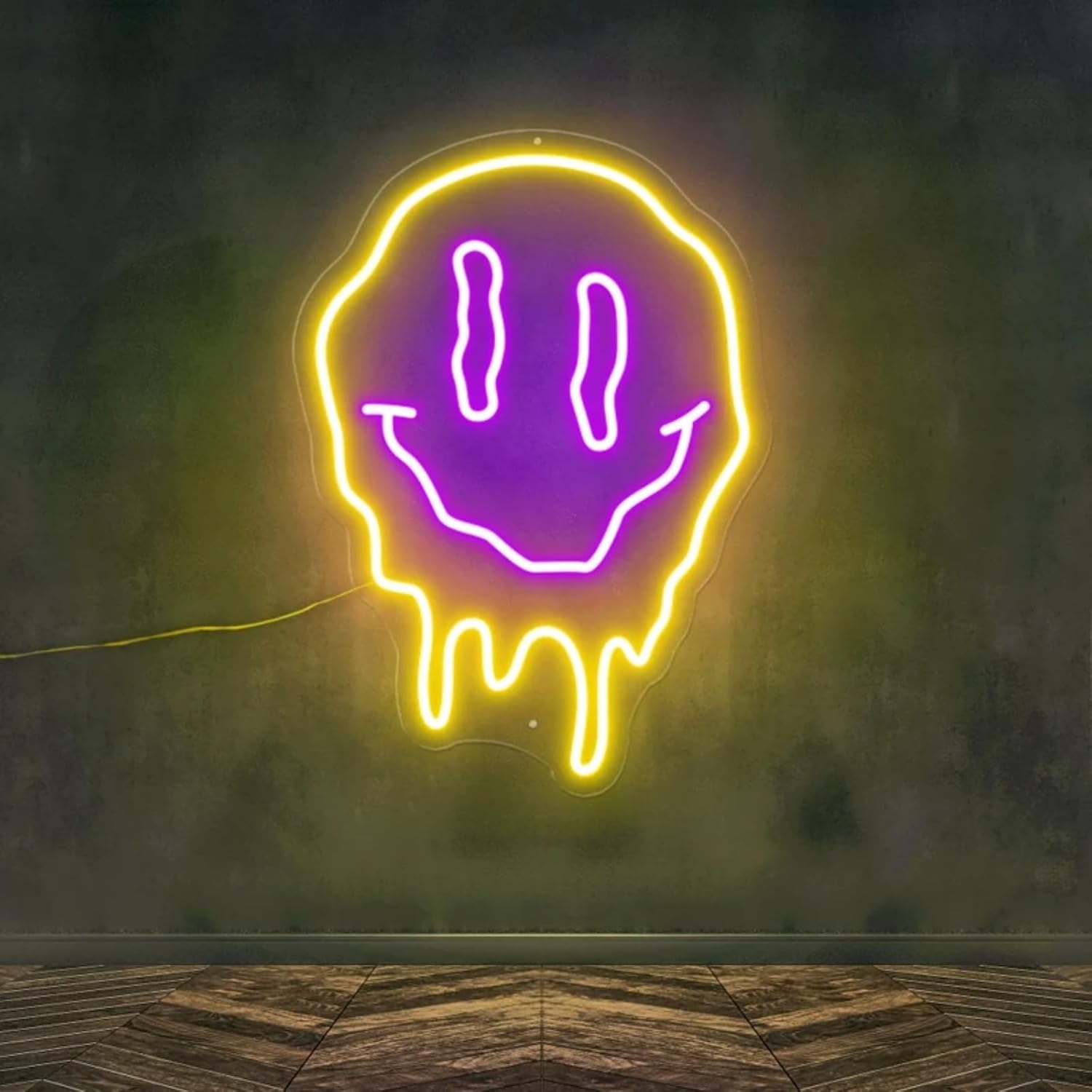 Melting Smiley Face Neon Sign Dripping Smile Wall Decor Bedroom Living Room Neon Entertainment Room Game Room Distorted smile face Sign For Kids Room Bar Party Bedroom Decor Lamp