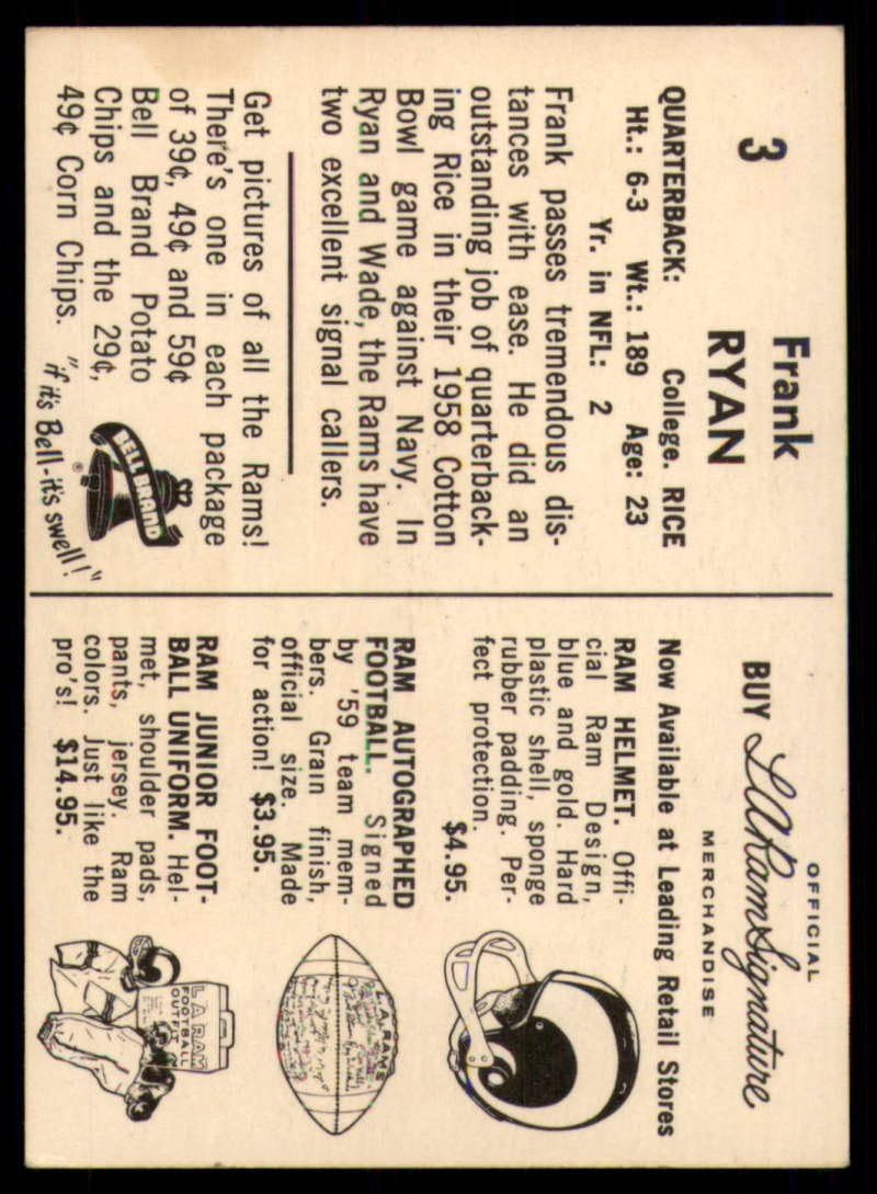 Football 1959 Los Angeles #3 Frank Ryan EX/NM LA