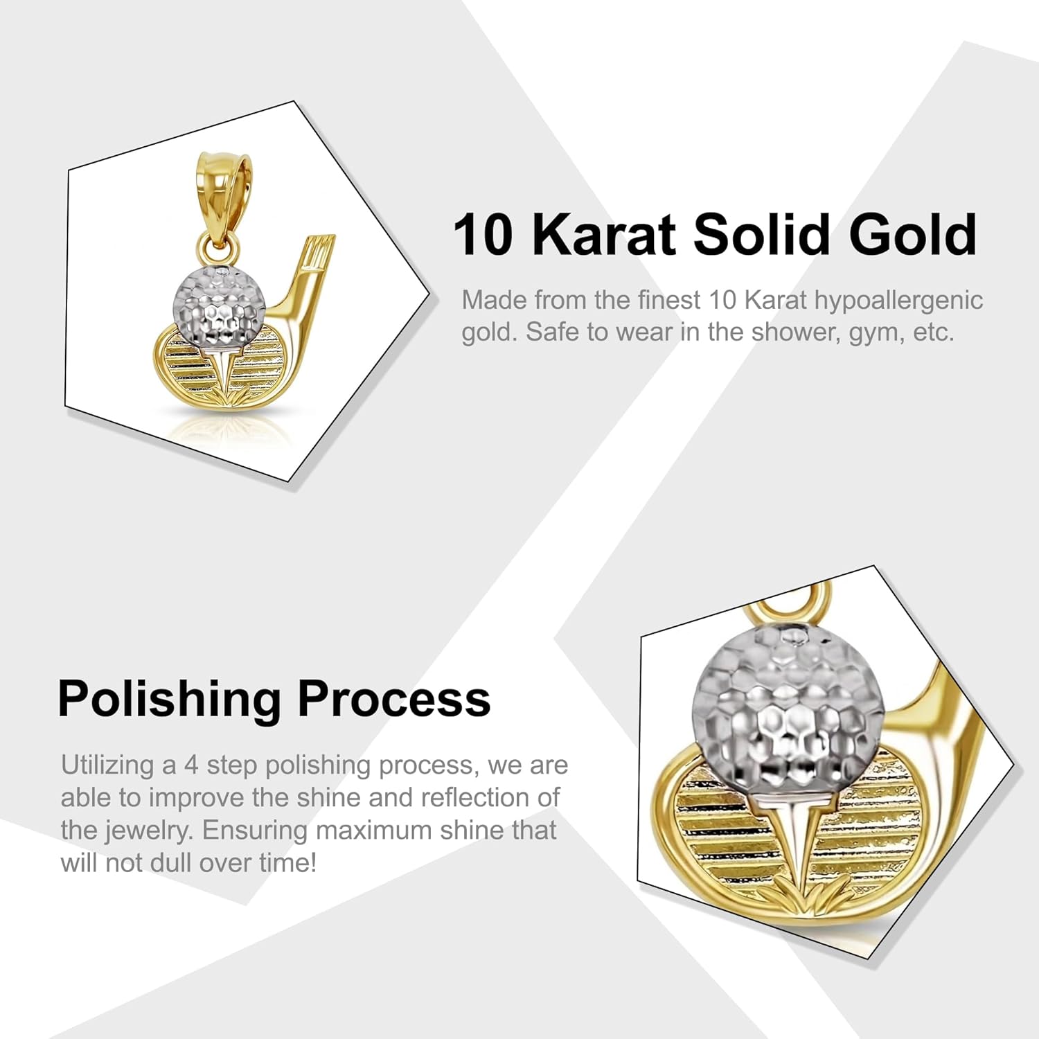 Gold Golf Charm Pendant - 10 Karat Gold - Golf Jewelry - Golf Jewelry Tournament Trophy for League