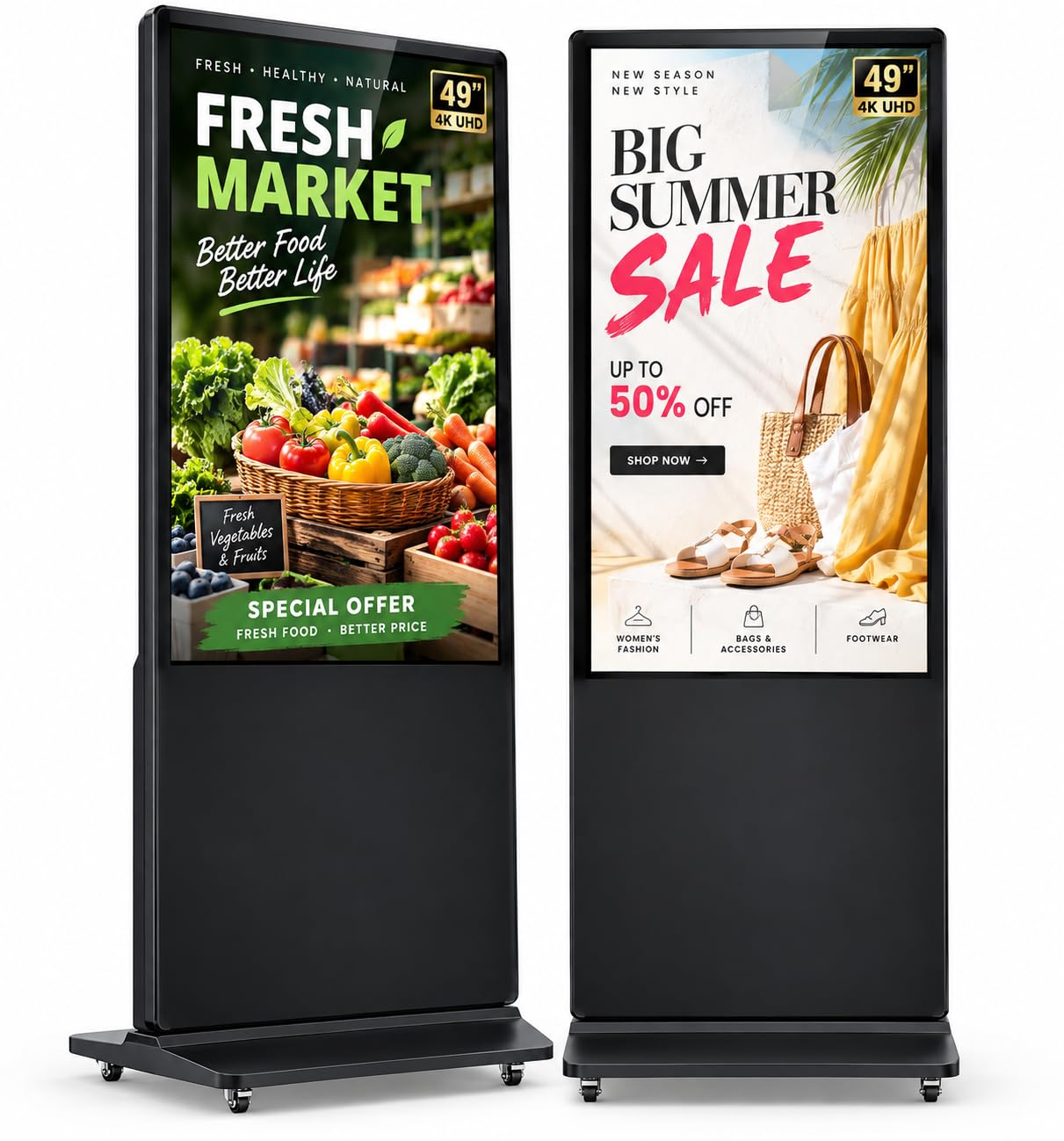 HARZHI 49 Inch Digital Signage Display, 2K Indoor Floor Standing Advertising Display with IPS LCD Screen, Android OS and Auto Media Player
