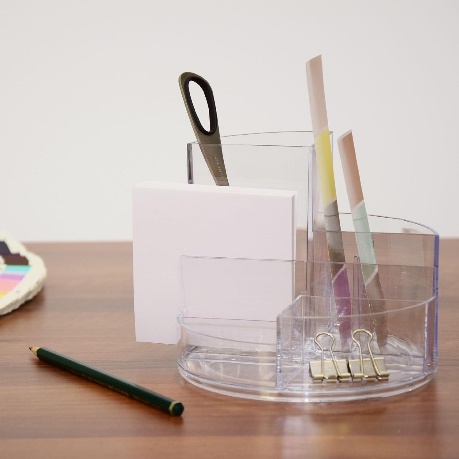Maul 140 x 125 mm Round Box,Desk Organiser, 6 compartments, the Original from Germany- Transparent