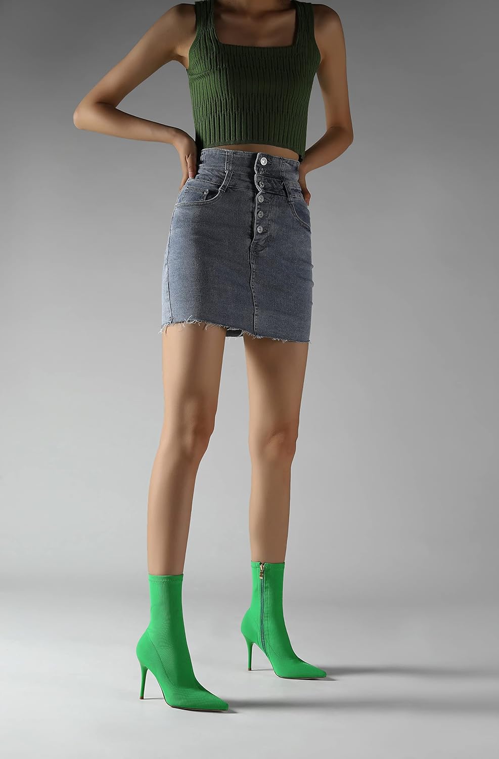 vivianly Women's Sexy Pointy Toe Stiletto Heels Ankle Boots Printed Stretchy Sock Booties - Image 4