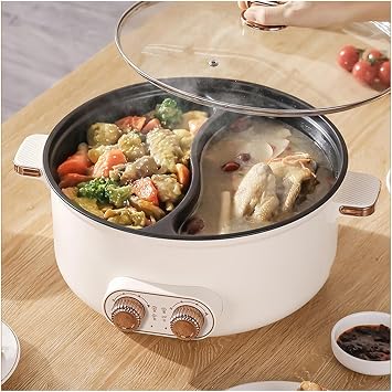 Self Heating Hot Pot, Double control switch, Automatic Power Cut-Off Chinese Hot Pot Hot Pot Cooker Electric, Ideal for Family Gatherings (with 2 Leaky Nets),5.5L