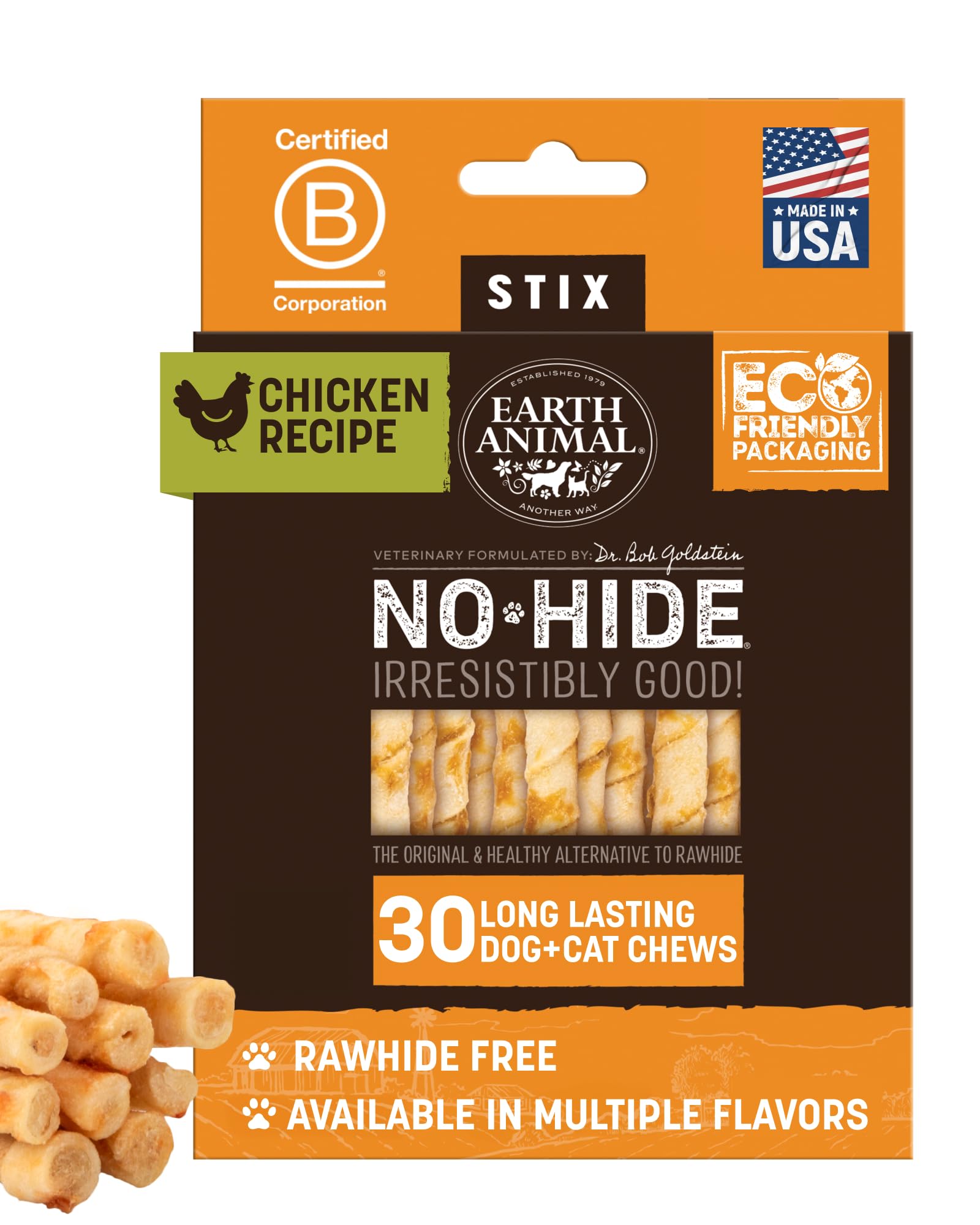 30-Count Earth Animal No-Hide Chicken Stix (3 Packs with 10 Stix Each)