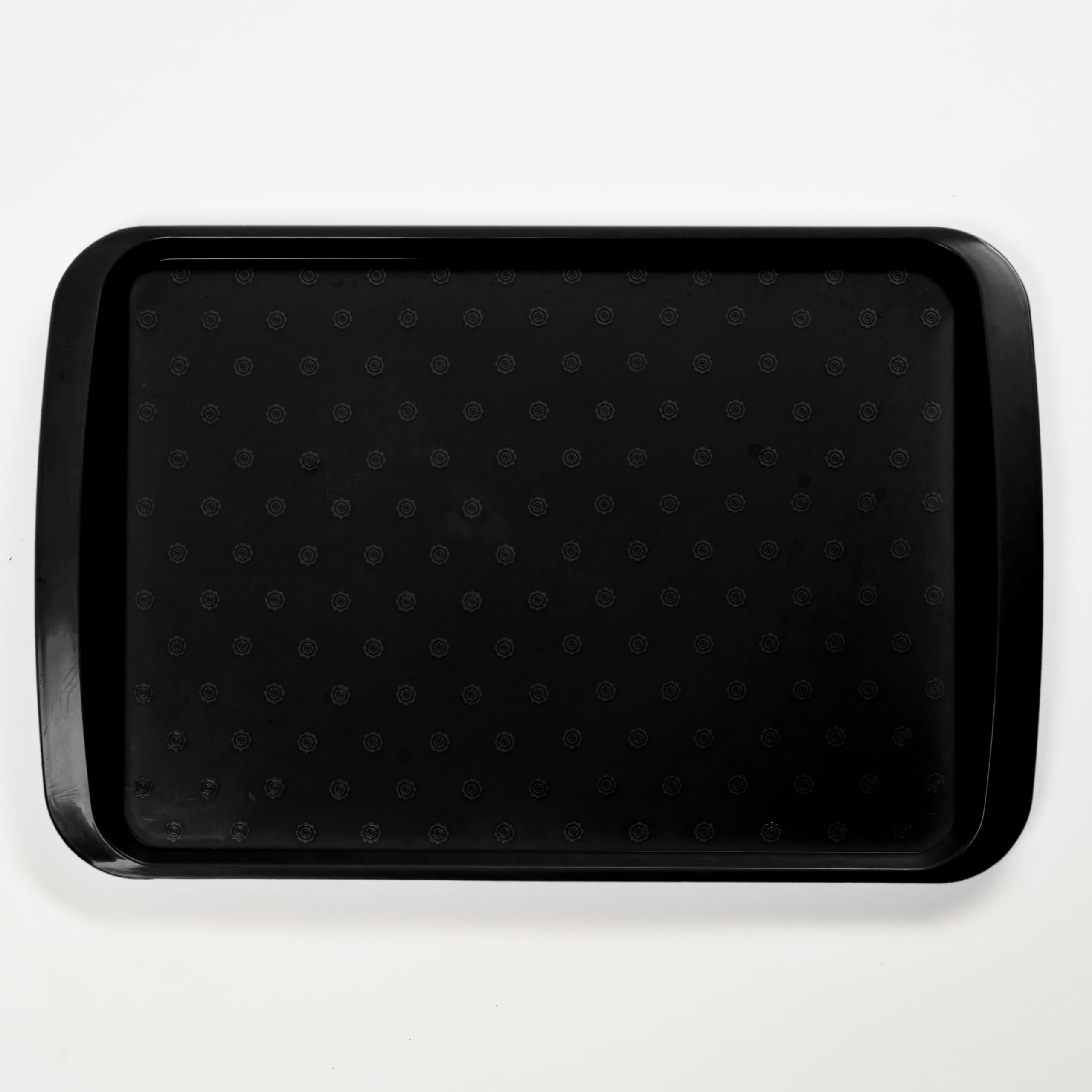 BuzzTrove Serving Trays | Durable Plastic Tea Tray & Dinner Tray | Trays for Eating on Lap, Food Serving & Snacks | Dishwasher Safe, Stackable| 12-Month Guarantee | STLBLK