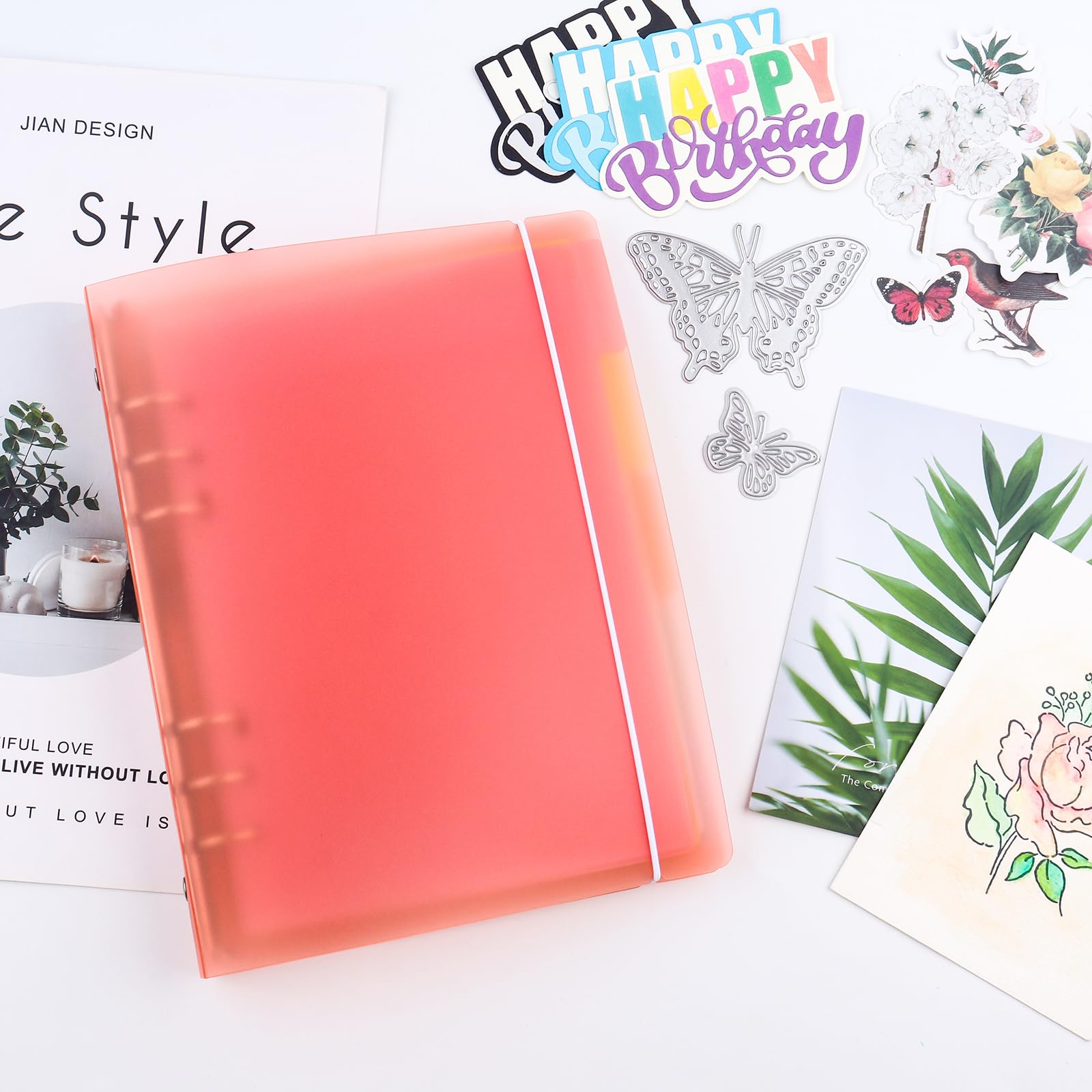 OTCRAFT A5 6 Ring Binder Cover Clean Transparent Soft PVC for Refillable Notebook Shell withMatte surfaceforStamp & Die Storage (Orange Color) - Image 4