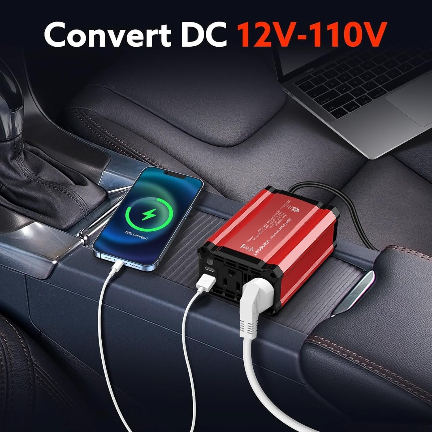 300w Power Inverter DC 12V to AC 110V - vansoet Car Plug Adapter Outlet with 3.4A Dual USB Fast Charging Port - Car Charger Cigarette Lighter Adapter for Phone, Laptop on Road Trip (Red-30)