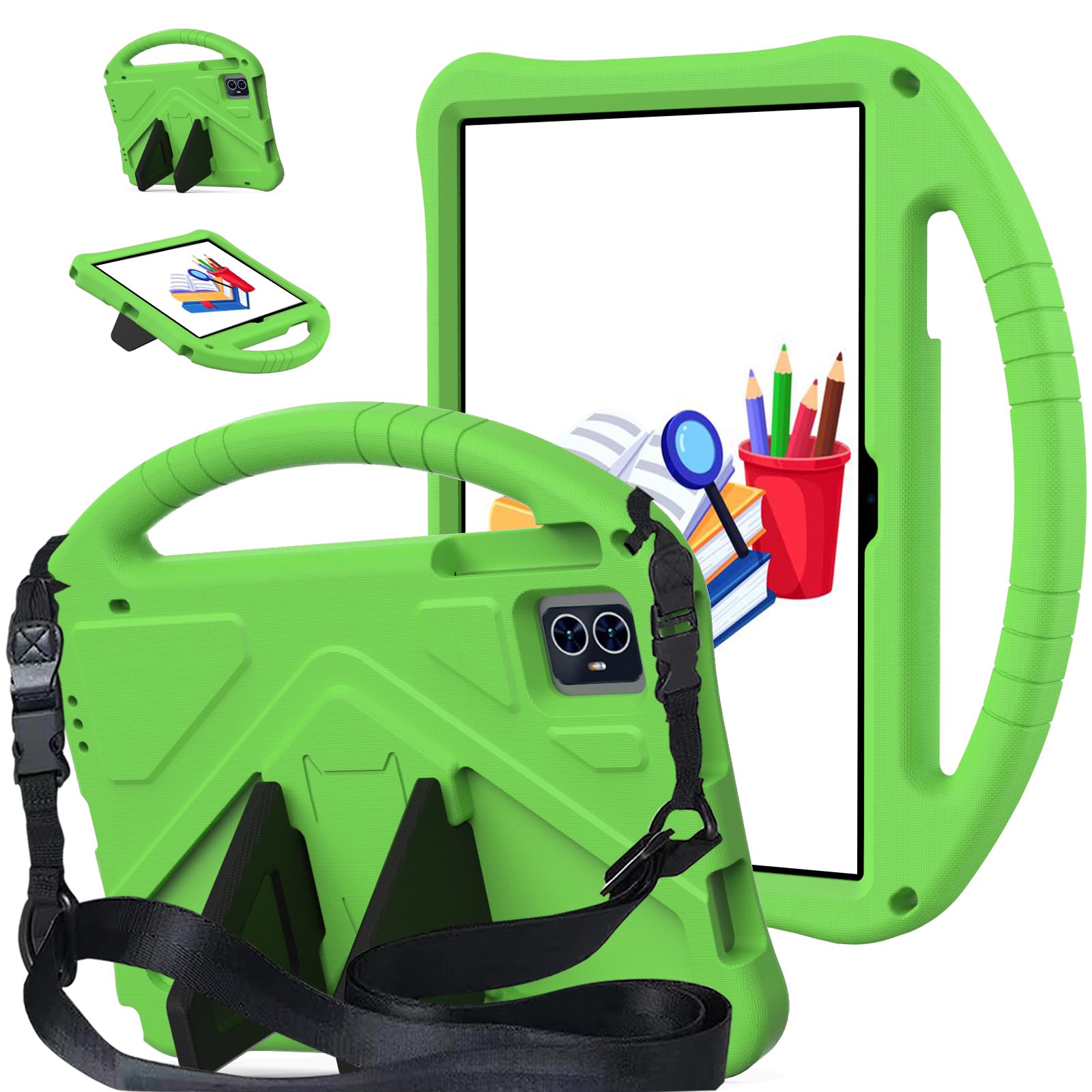Kwamaz for Revvl Tab 2 Case 2025, Kids EVA Cover with Strap Handle Stand, for Tmobile Revvl Tab 2 Case 10.1'', Green