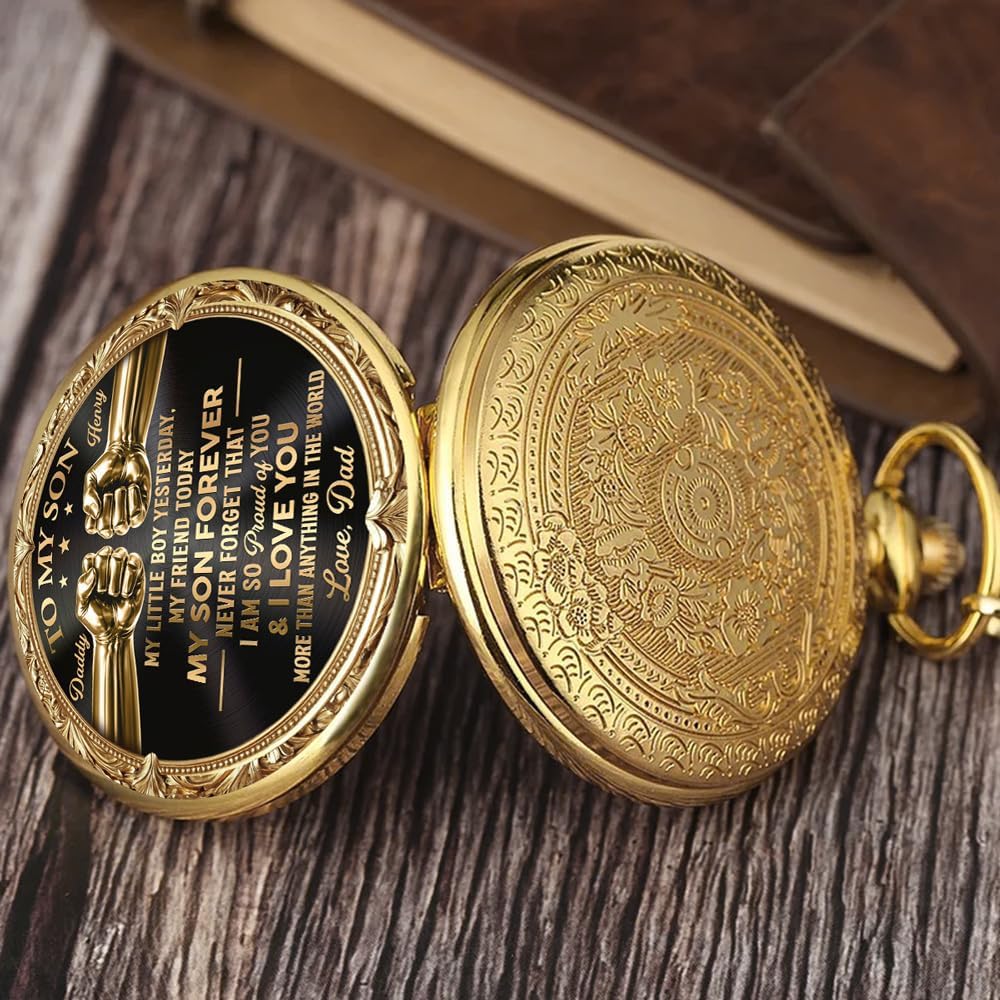 Wrappiness to My Son Pocket Watch - Printed Gift Stainless Steel Watch with Chain - Timeless Gift for Son, Birthday, Graduation Gift