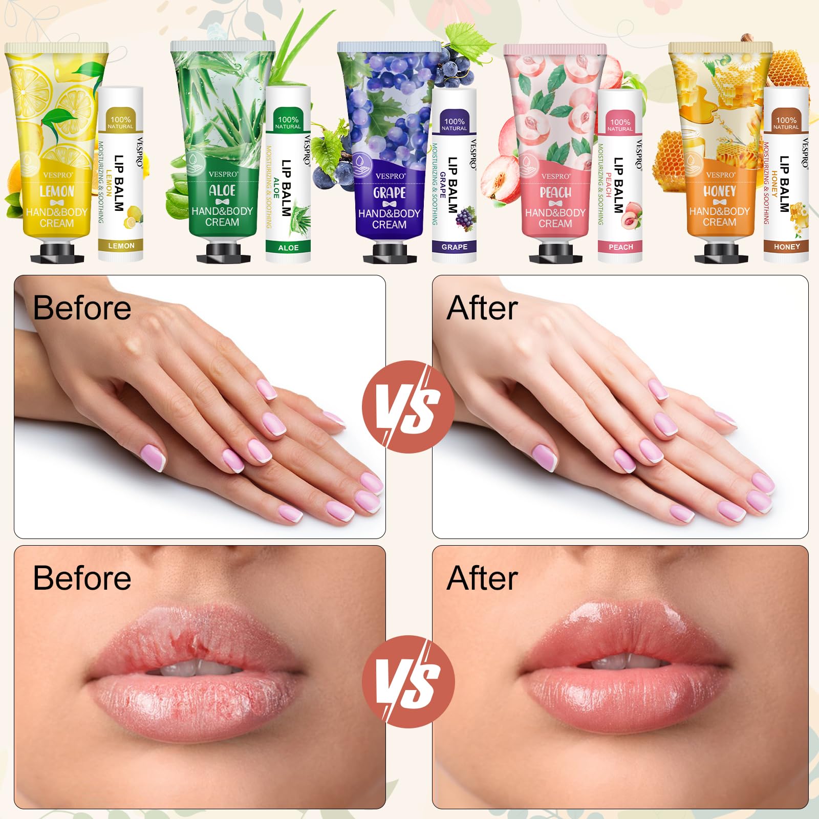 VESPRO - 30 Sets lose Hände Lotion und Lippenbalsam, Geschenke zum Befüllen von Weihnachtsstrümpfen und Junggesellinnenabschieden