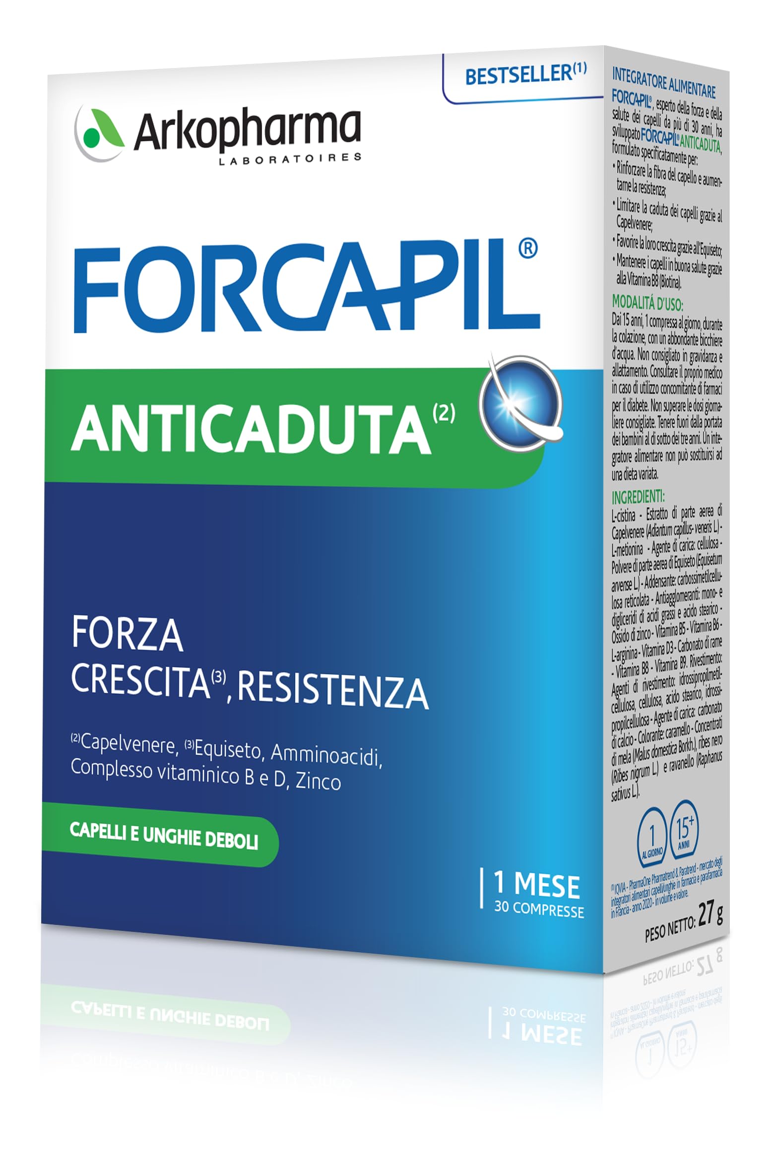 Forcapil Anticaduta Integratore per Capelli e Unghie, 30 Compresse