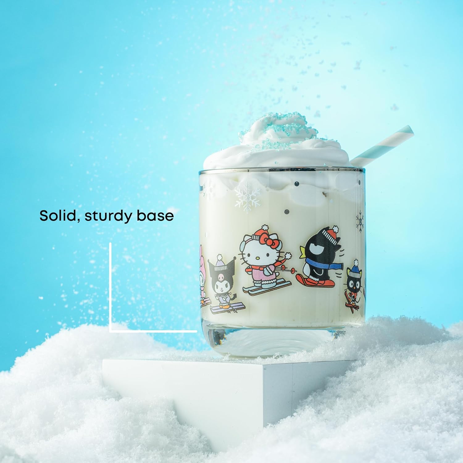 JoyJolt Hello Kitty and Friends Winter Wonderland Short Glasses, Drinking Glasses Set of 4, 10oz Lowball Glass Tumblers, Kawaii Sanrio Hello Kitty Glassware Drinkware Set - Image 6