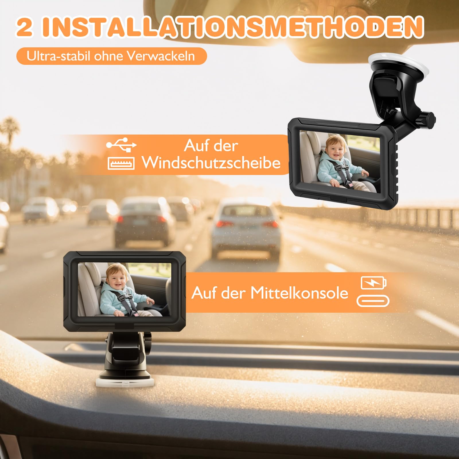 Zacro Baby Kamera Auto, Spiegel Auto Baby Rückbank 1080P, USB-C Plug-and-Play, Baby Autospiege mit HD Nachtsicht und 150° Betrachtungswinkel, Auto Rücksitzspiegel, Babyspiegel Rückansicht Monitor