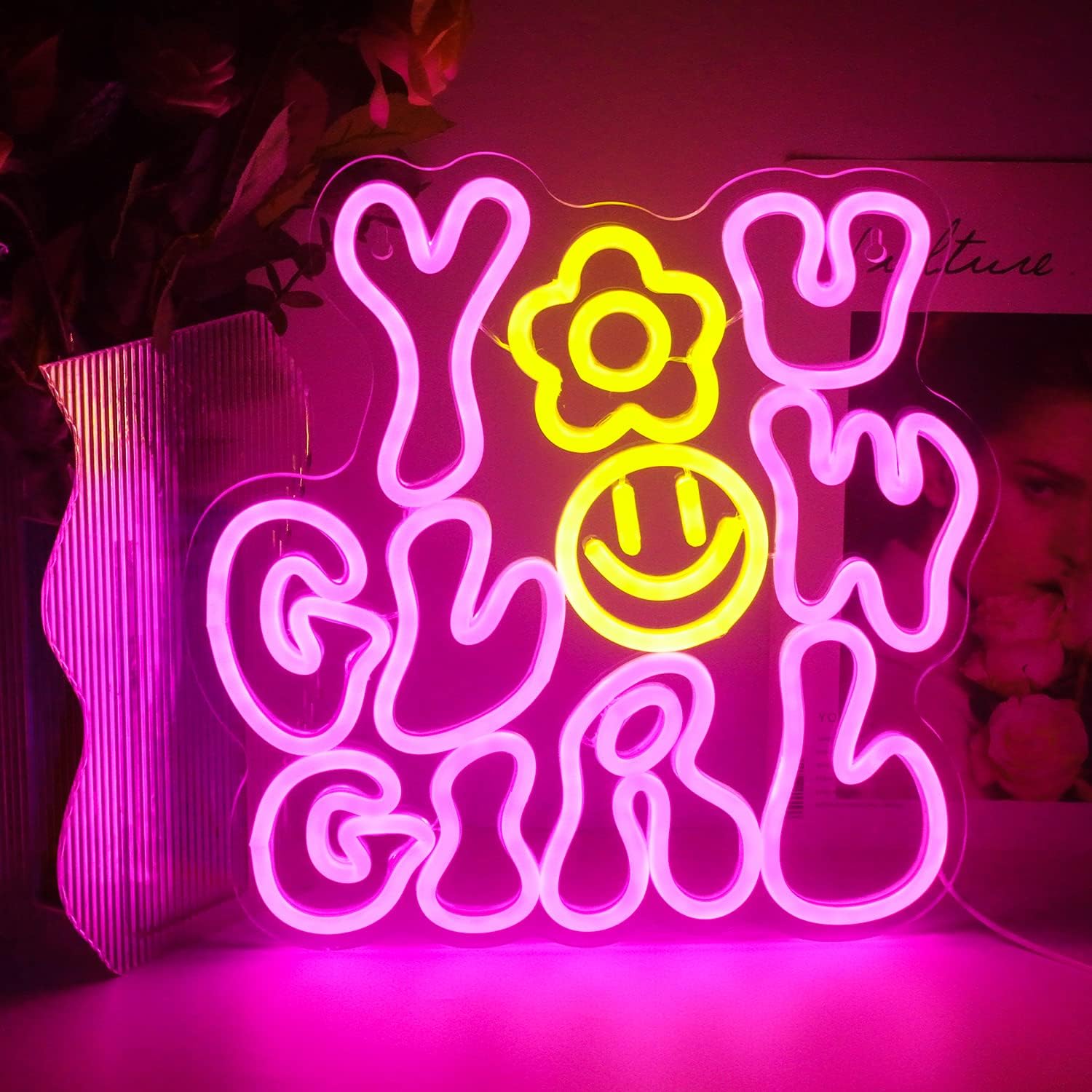 BpaWoman Neon LED Light for Wall Decor, 50 cm × 40 cm Size, Pink