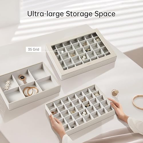 Miniatura 3 de VEE&CO. Bandeja apilable de joyería para cajón, organizador de joyas de alta capacidad, soporte para collar y aretes, regalo para mujeres y niñas, 3