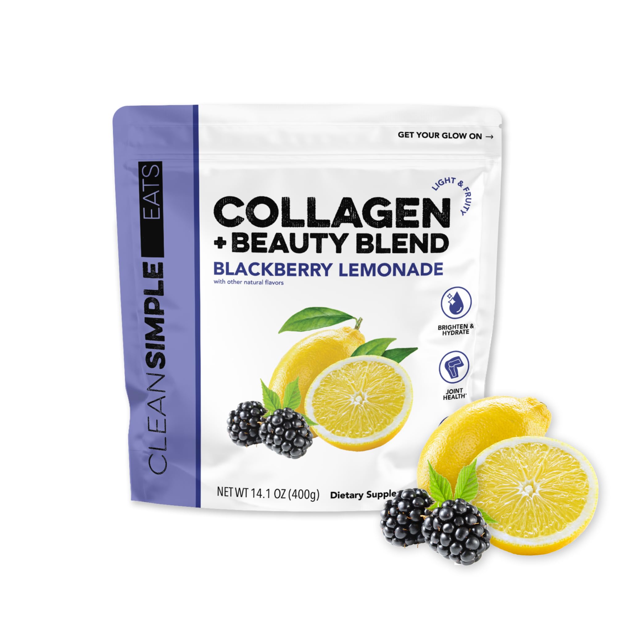 Clean Simple Eats BlackBerry Lemonade Super Collagen, Grass-Fed, Hydrolyzed Types I, II, & III Collagen, 30 Servings