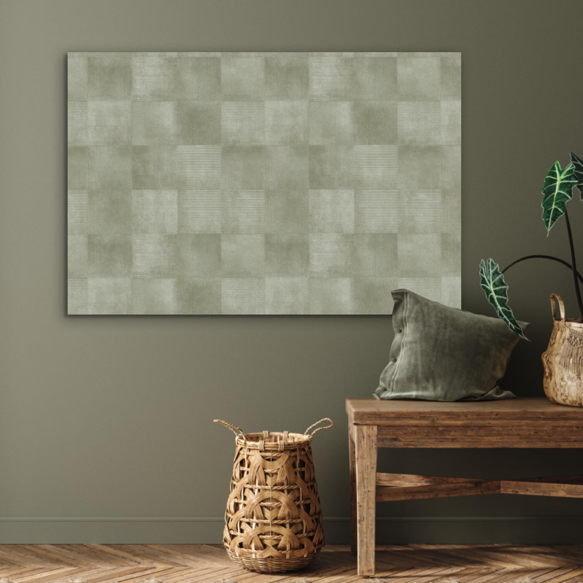 MuchoWow© Wandbilder Akustikpaneele Filz Deko Wohnung Bild Wohnzimmer | 90x60 cm - Wandpaneele Schallabsorber Wand Bilder Wandpaneel Wall Decor Wohnungen - Rustikal - Grün