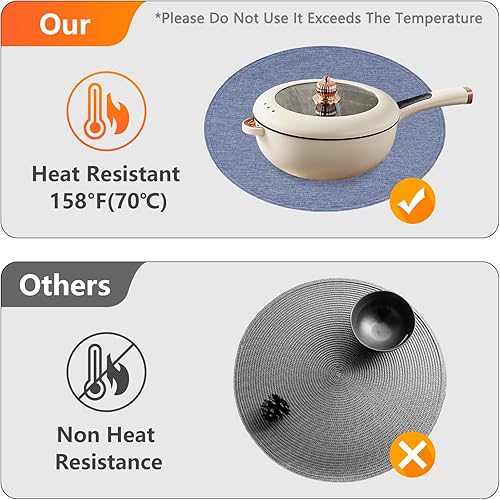 Miniatura 6 de Eforcurtain Juego de 4 manteles individuales redondos de lino de algodón de doble cara, lavables y redondos, fáciles de limpiar, de tela estilo