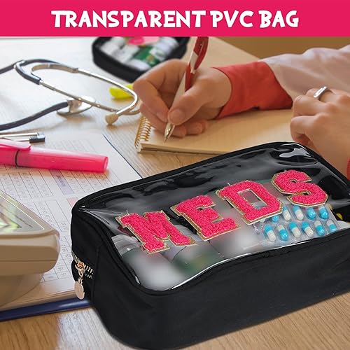 Miniatura 6 de Hillban 2 bolsas para medicamentos de chenilla, bolsa de viaje, bolsa de viaje transparente de PVC, bolsa de cosméticos transparente de PVC, mini