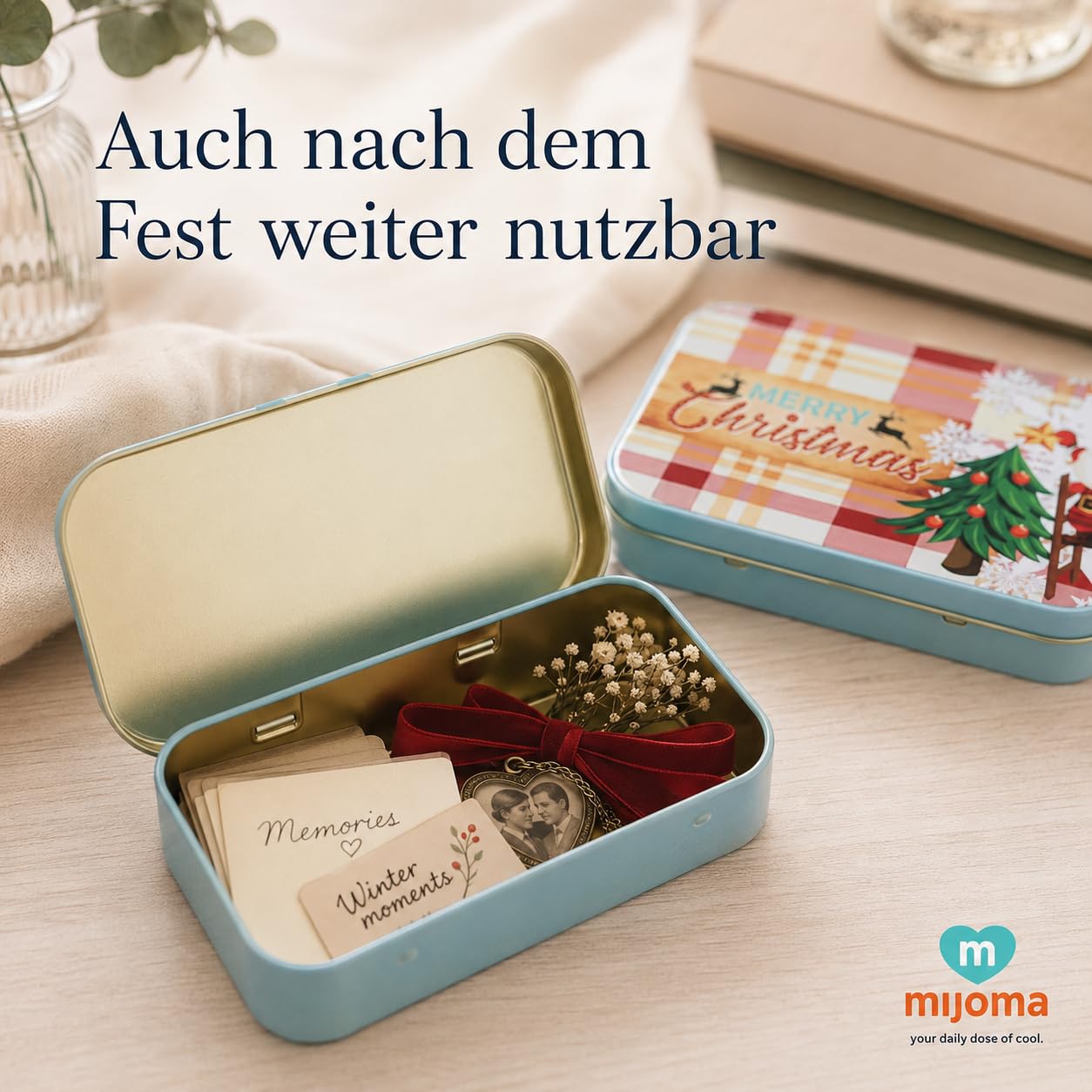 MIJOMA Set di 24 scatole di metallo natalizie, piccole scatole regalo per regali di denaro, buoni, cioccolatini e messaggi personali, confezione regalo nostalgica con coperchio ribaltabile