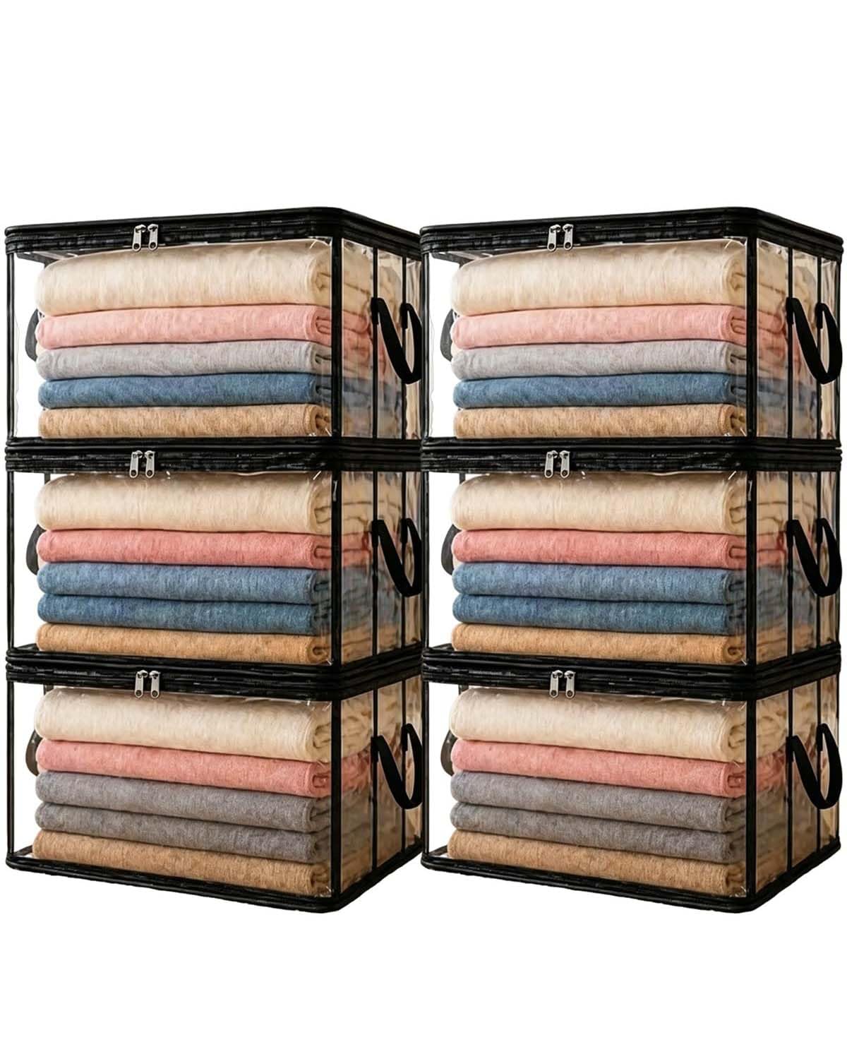 Homgo Large Heavy-Duty Thick Plastic Clear Storage Bag for Clothes, Moving with Zipper Tote Bins Lids Packing Boxes College Extra Containers Dorm Organizers Handles Cubes Closet (6)