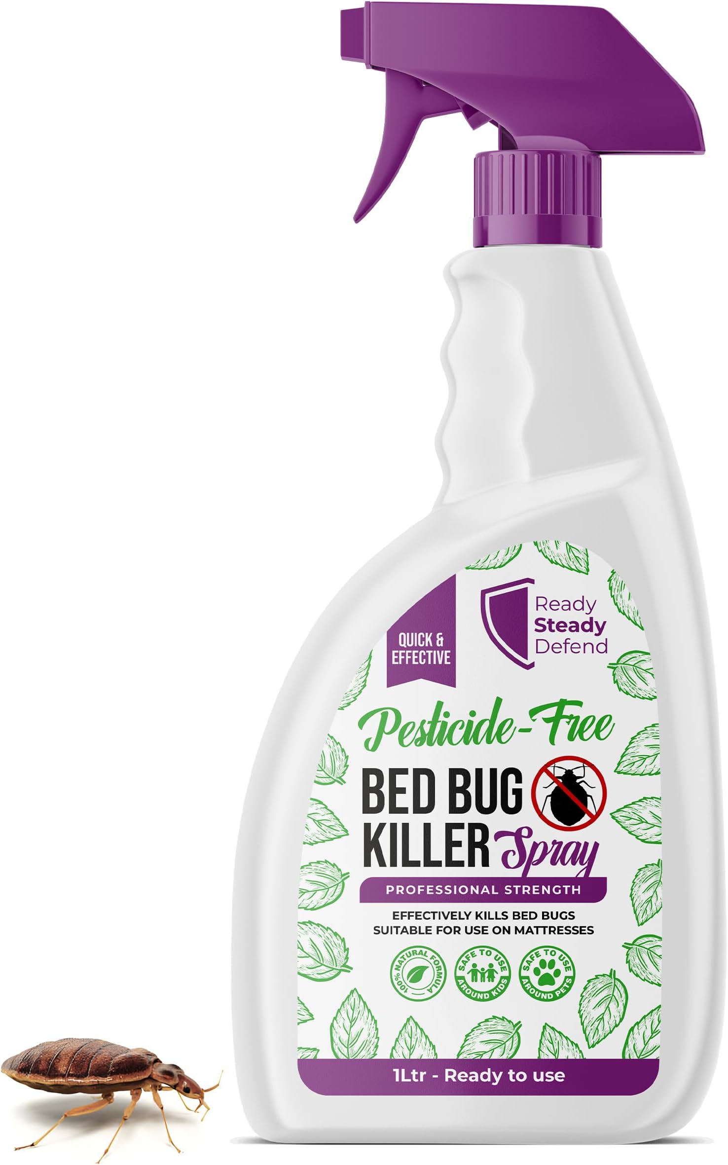 Bed Bug Killer Spray 1L | Non-Toxic Plant Based Solution for Bugs, Eggs, Nymphs and Larvae | Complete Bed Bugs Treatment Bug Spray for Mattresses, Bedding & Carpets | Non-Staining & Low Odour