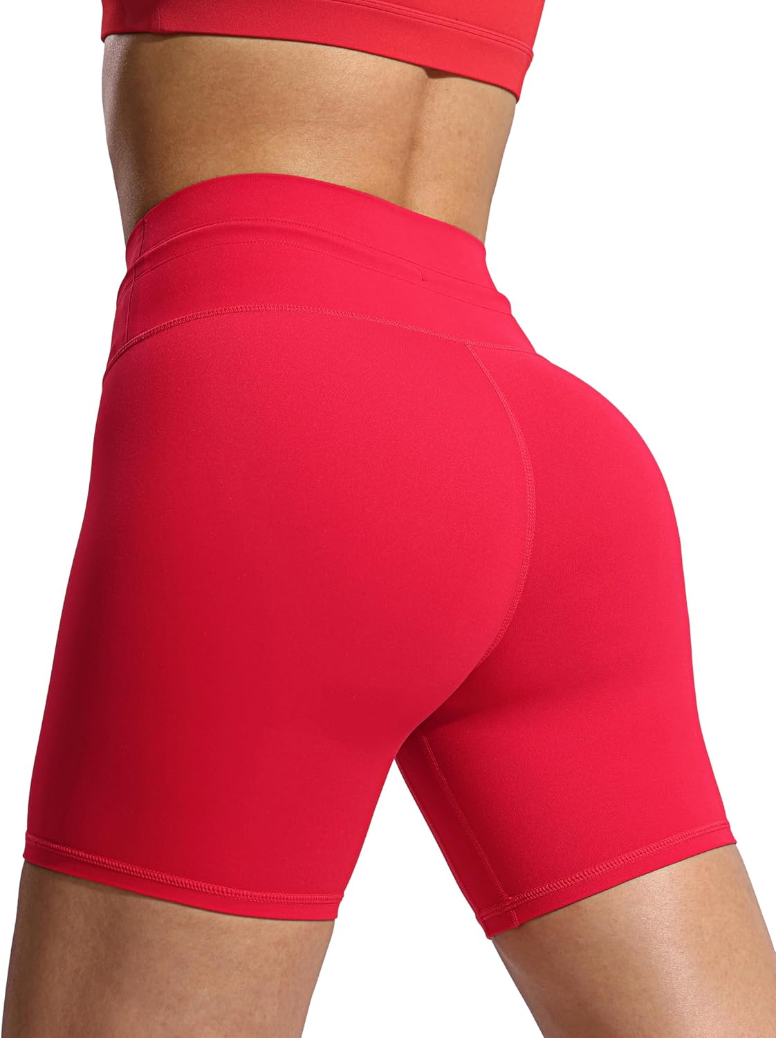 POSHDIVAH Women's Creamluxe Biker Shorts-6"/8" High Waisted Drawstring Running Gym Volleyball Yoga Workout Shorts