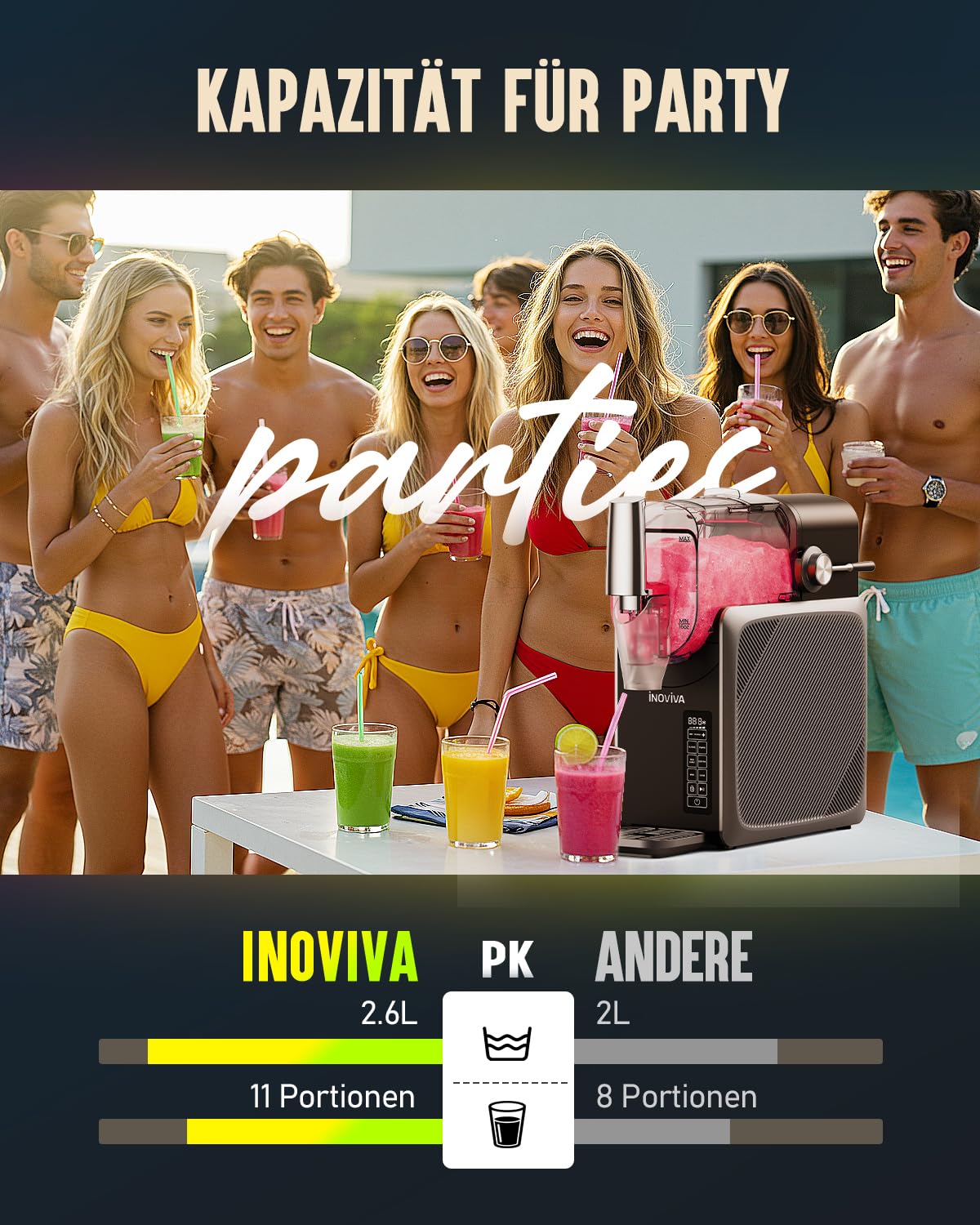 Slush Maschine INOVIVA, Slushie für Zuhause mit Selbstreinigung, 5 voreingestellte Modi, Slushies, Milchshakes, Frappés & gefrorene Cocktails(dunkel)