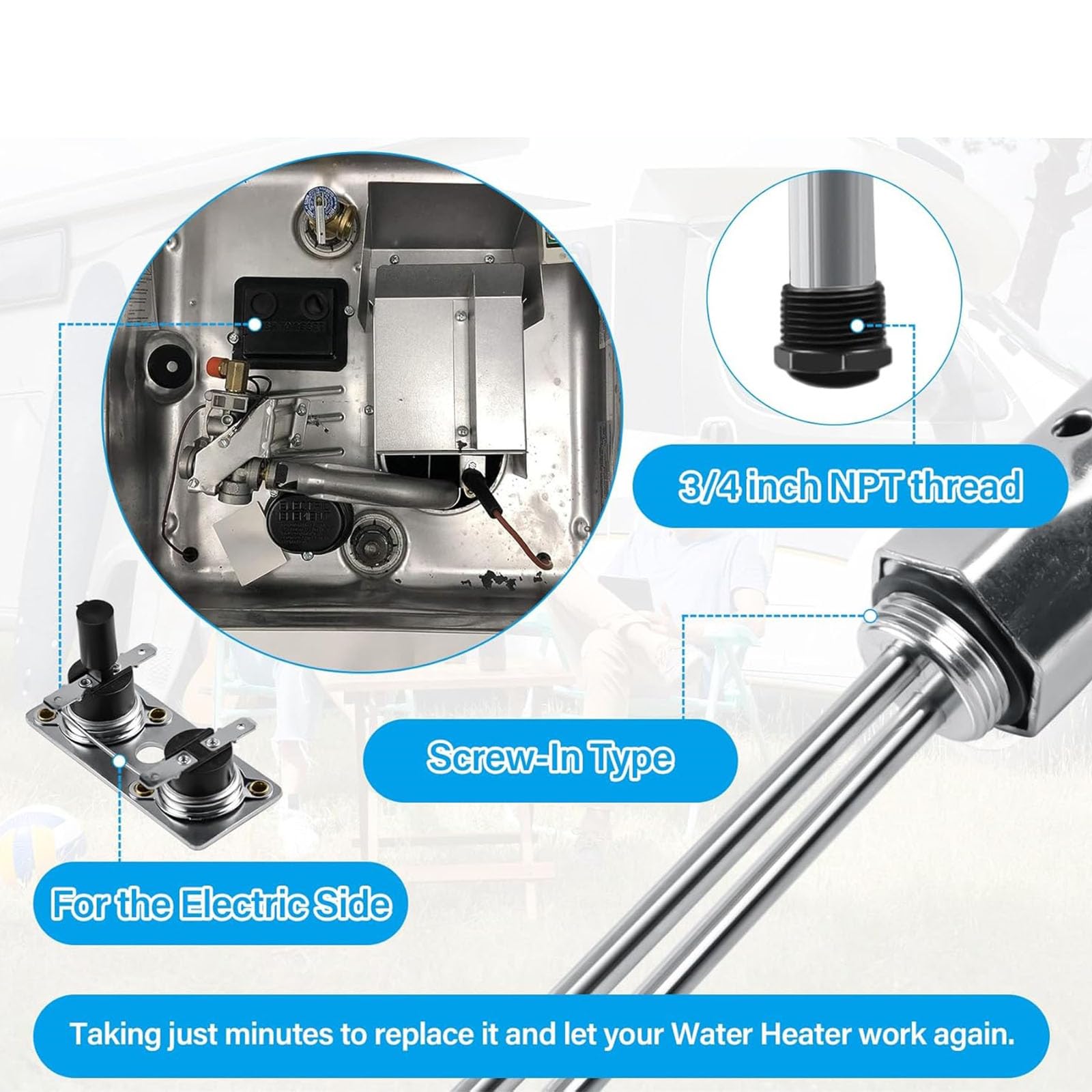 Tubo de calefacción de metal fuerte 232306, potente bobina de calefacción de 1400 W para calentador de agua suburbano, instalación rápida, repuesto para calentador de agua