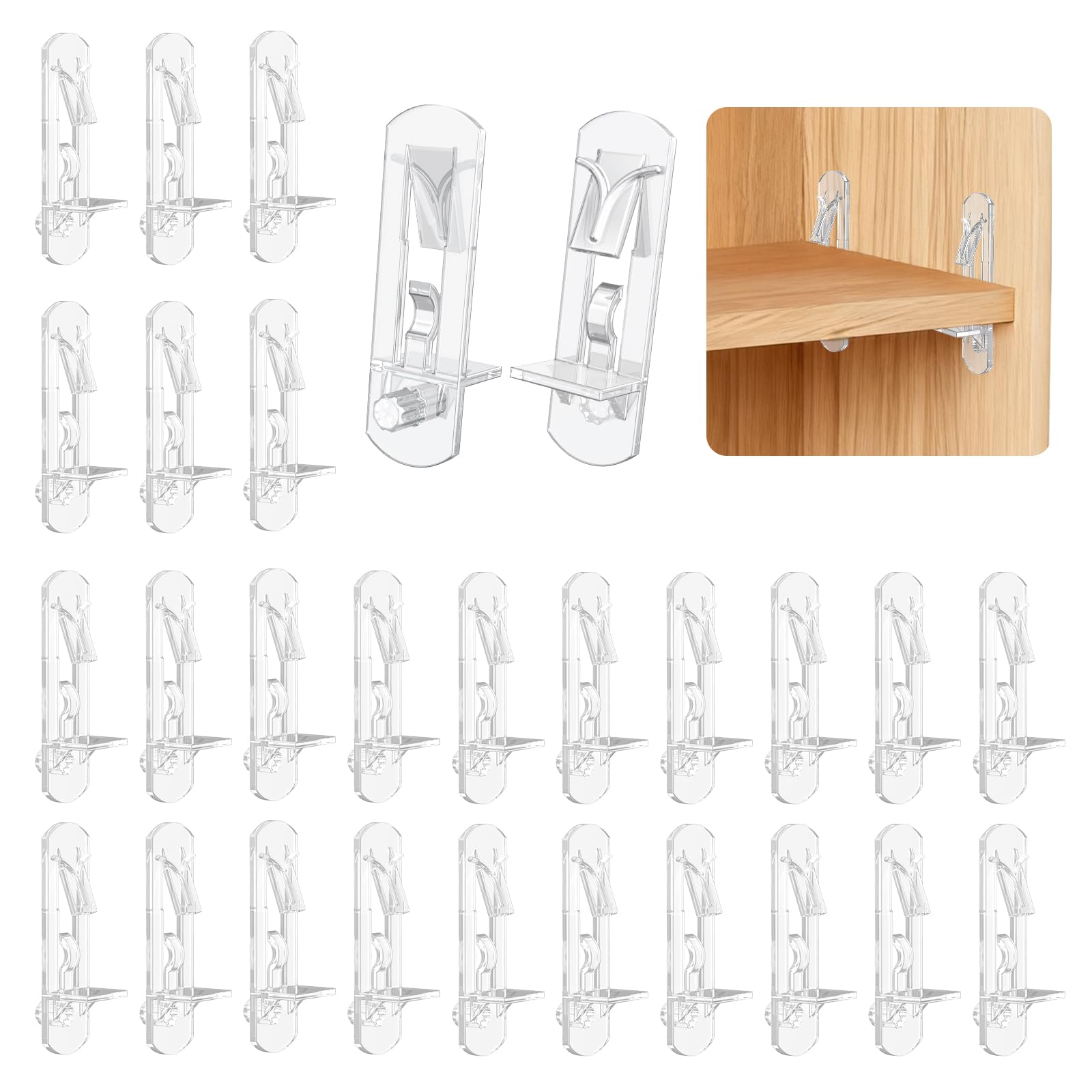 Vibit 28 Pcs Clear Plastic Cabinet Shelf Pegs, 5 mm Cabinet Shelf Pins, Self-Locking Shelf Support Pegs Shelf Brackets for 3/4 Inch Thick Shelves, Cabinet Shelf Clips for Wood Shelving — Amazon image 10