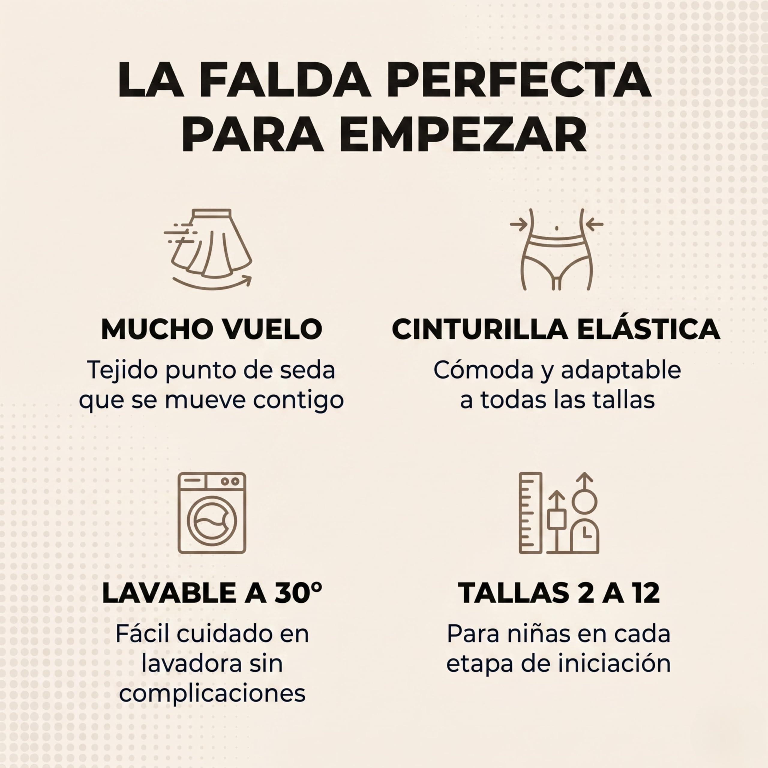 Falda de Flamenco básica Color Negro para niña, Volante Inferior y elástico en la Cintura, Tallas 2 a 12