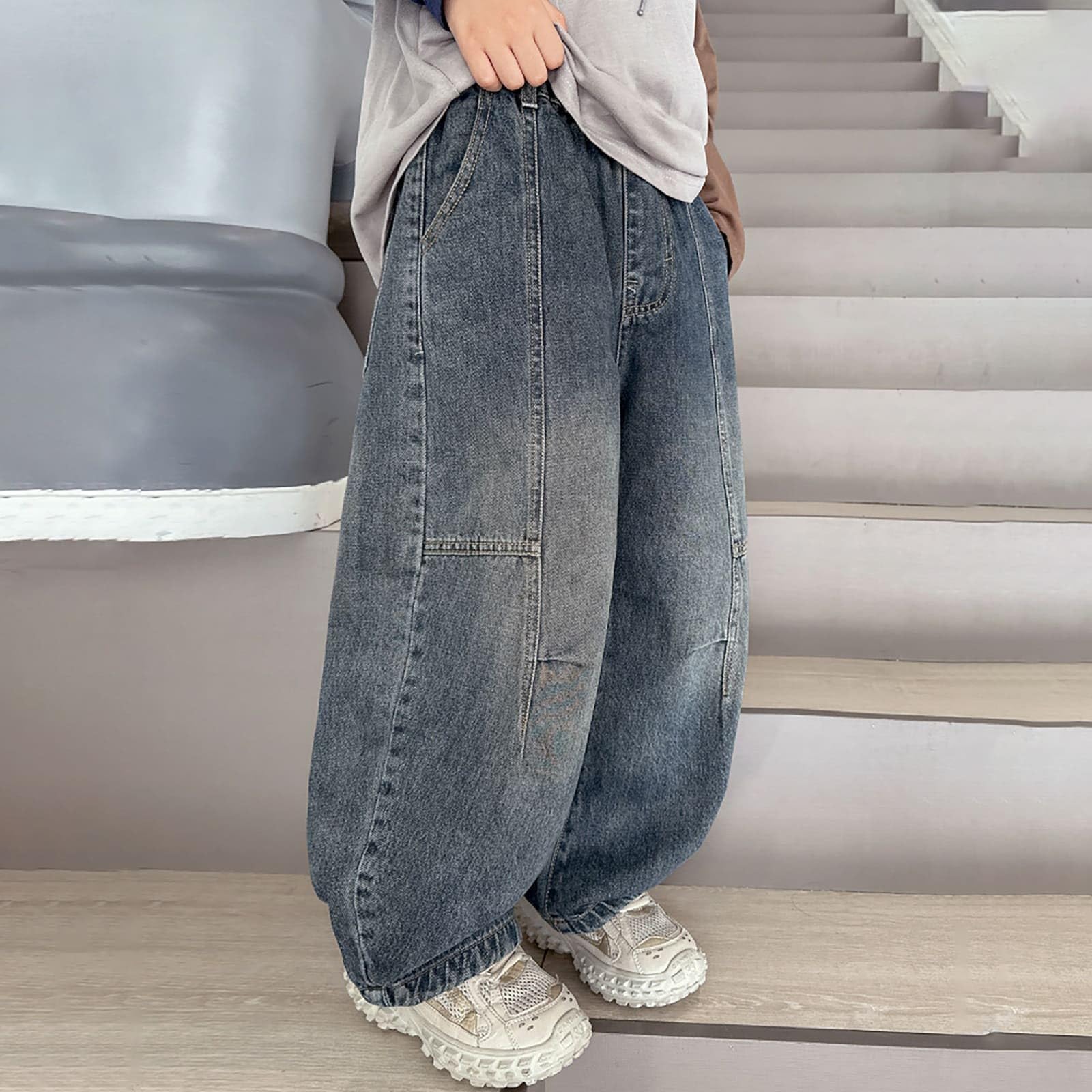 Vaqueros Deportivos Niño, Pantalones Vaqueros Cómodos Elásticos Mezclilla Informal Holgados Largos Escuela Uso Diario Exterior Otoño Invierno