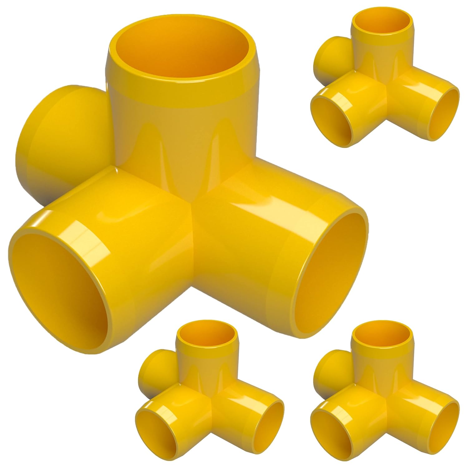 FORMUFIT 1-1/4” 4-Way Tee Furniture Grade PVC Fitting in Yellow, Made in USA, UV-Resistant, Impact-Proof, 1.660” Actual Socket Diameter (Pack of 4) - F1144WT-YE-4