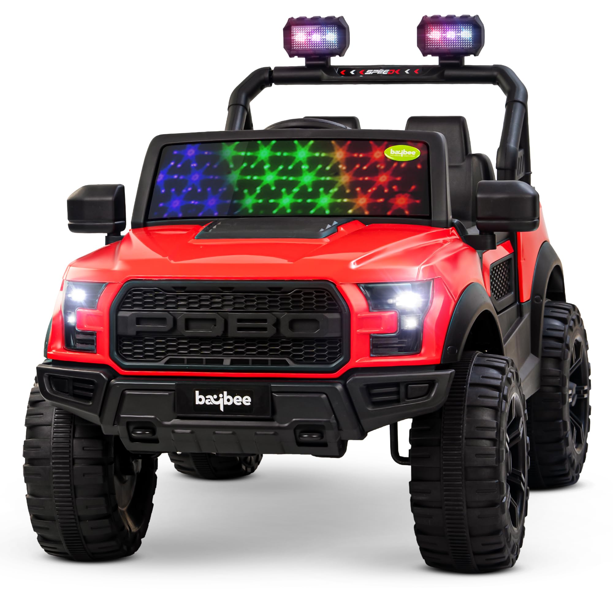 Baybee Bronco Battery Operated Jeep for Kids, Ride on Toy Kids Car with RGB Windshield Light & Music | Electric Jeep Battery Car | Baby Big Car for Kids to Drive 3 to 8 Years Boys Girls (Red)