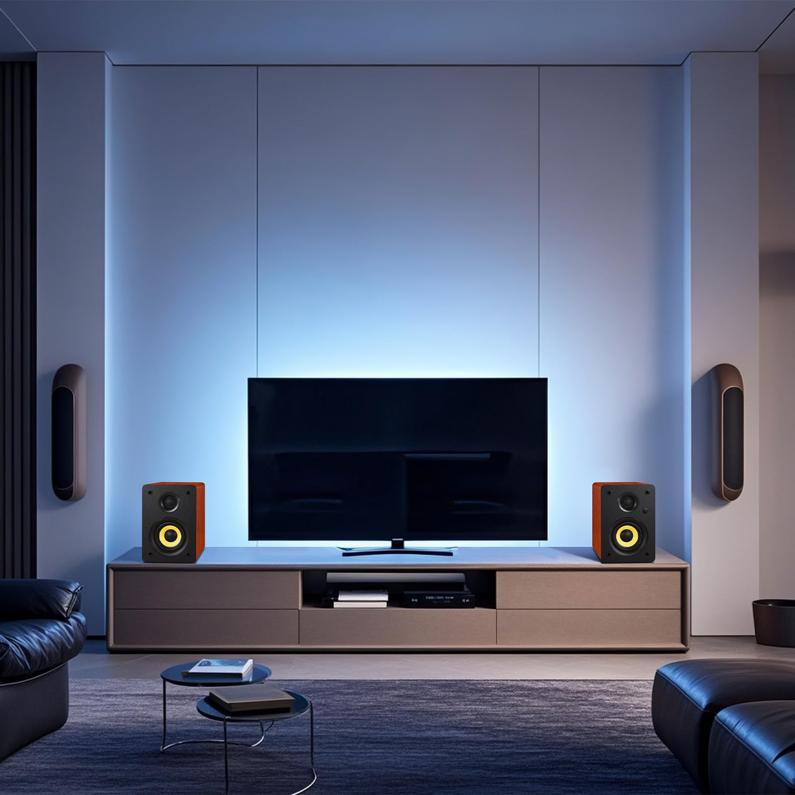 Sanyun SW206 80W Enceintes bibliothèque Actives Double Mode, 4" Studio Monitor/HiFi, Champ sonore 3D amélioré, Entrée symétrique TRS 6,35mm, Bluetooth 5.4, Optique/Coaxial/Aux/USB DAC 24bits, Bois
