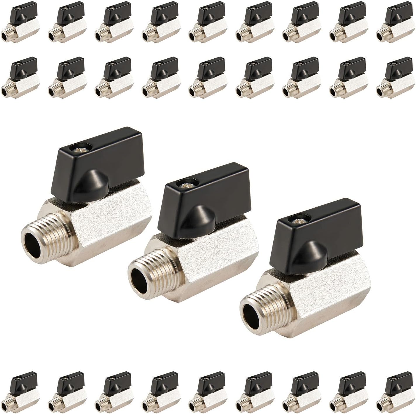 10-Pack Foskan Brass Mini Ball Valve Shut-off Valve with Black Handle, 1/4" NPT Male x 1/4" NPT Female Thread Pipe Fitting
