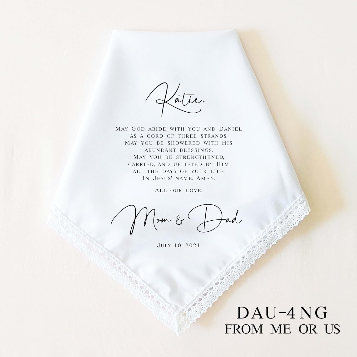 Daughter Wedding Gift | Personalized Wedding Handkerchief Gift for Daughter from Mom, Dad, Parents | Bridal Shower Gift for Bride | Bride Gift from Mom - Image 4