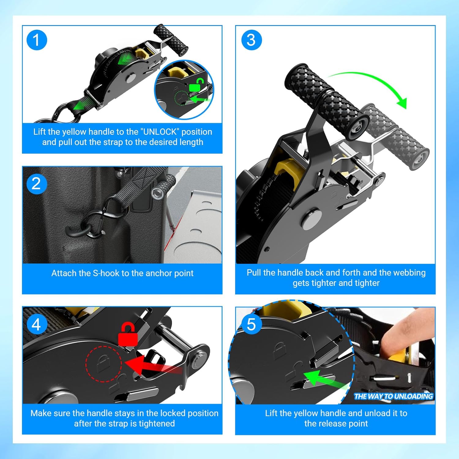 2PCS Retractable Ratchet Straps Compatible with 2015-2026 Ford F150 Retractable Tie Down Straps Replacement for 2015-2026 Ford F-150 Accessories - Image 6