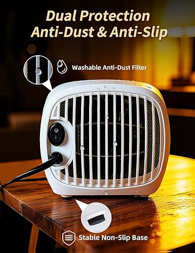 Miniatura 9 de Calentador de espacio con control remoto magnético, 1200 W de cerámica PTC, calentamiento rápido con protección contra sobrecalentamiento y vuelco,