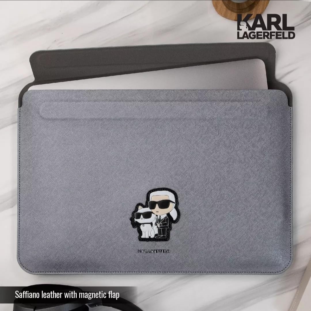 KARL LAGERFELD Saffiano Karl & Choupette - Custodia protettiva per tablet (14 pollici) e notebook, magnetica, in pelle saffiano, design con logo, moderna, per adulti