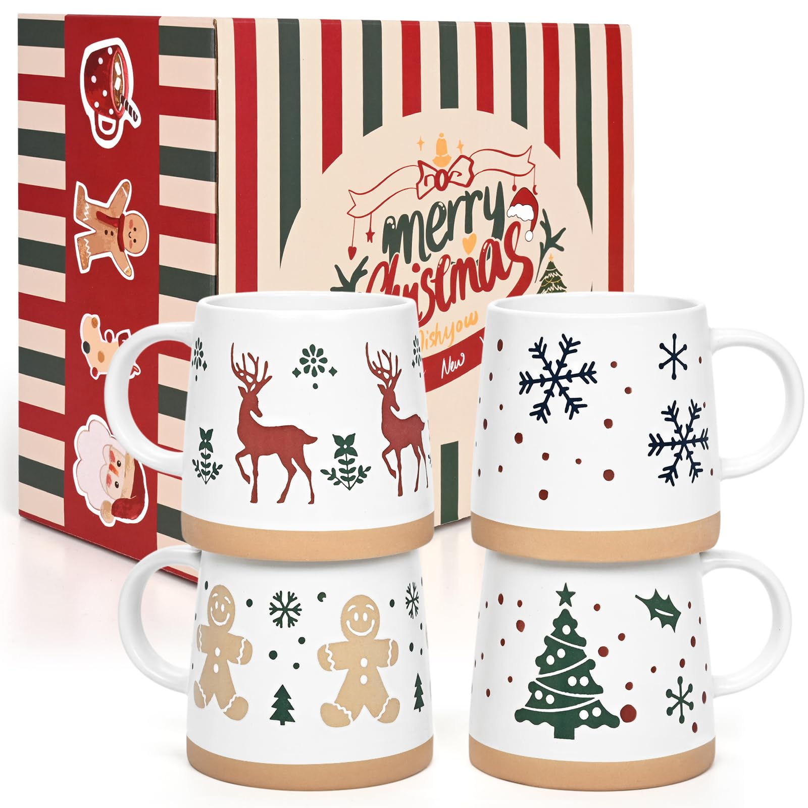 Amazon.com: Maustic Christmas Mugs Set of 4, Holiday Coffee Mugs