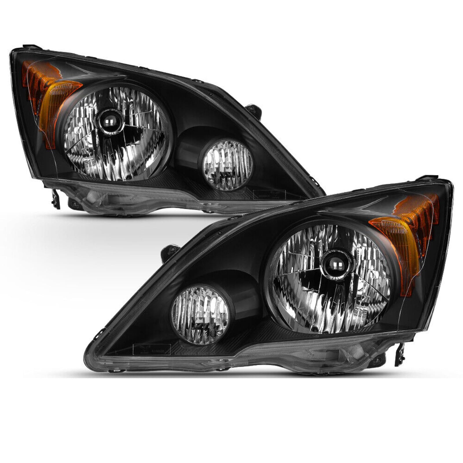 APSVE 2Pcs Headlight Assembly Compatible with 2007-2011 Honda CRV CR-V Headlights Headlamp Driver Passenger Side, Black Housing Amber Corner