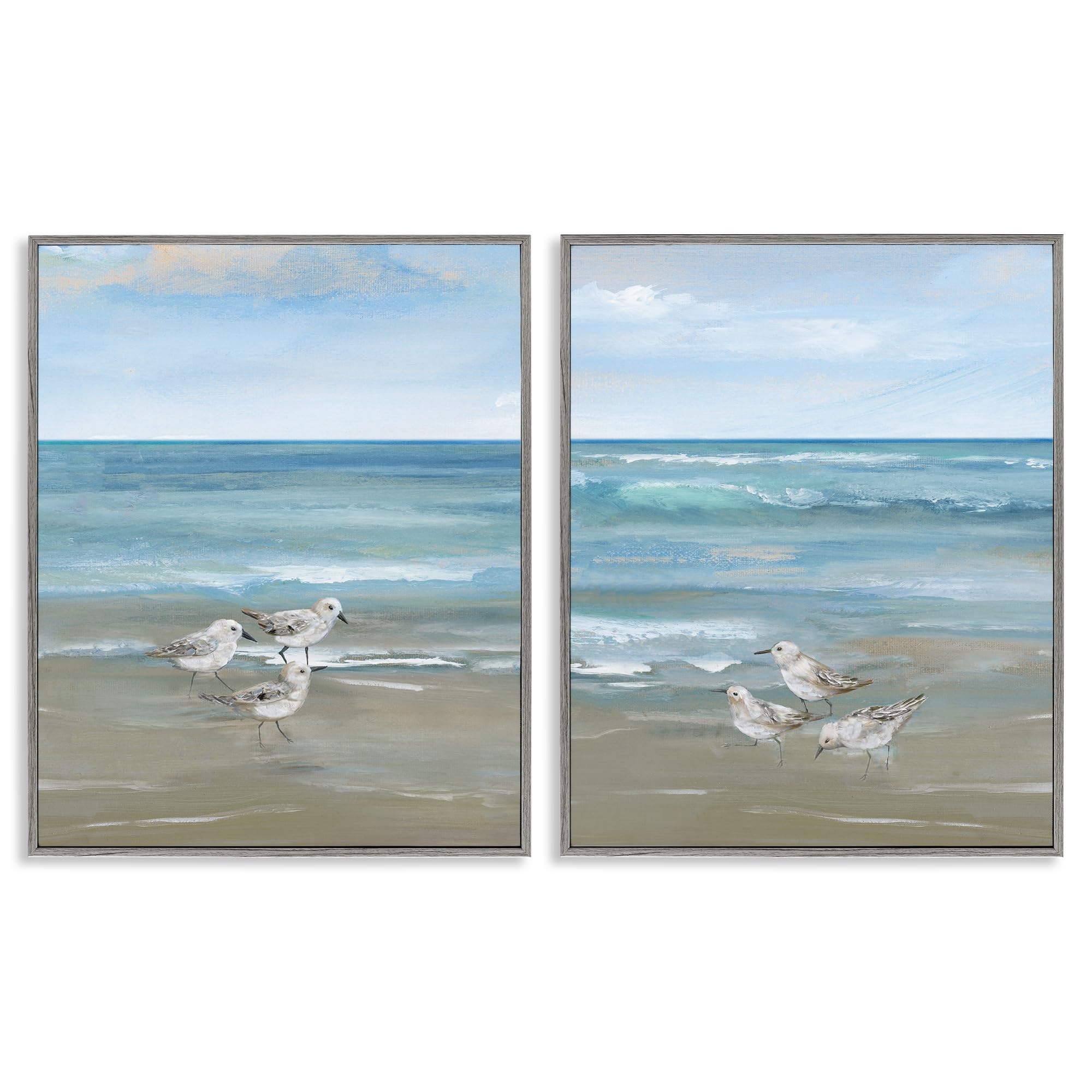 Stupell Industries Farmhouse Gray (Textured) 'Seaside Sanderlings At Dawn', 2Pc Framed Giclee Art Set 2, Gray, 11 X 14 Inches, Easy To Hang And Sturdy, Made In Usa, By Nan