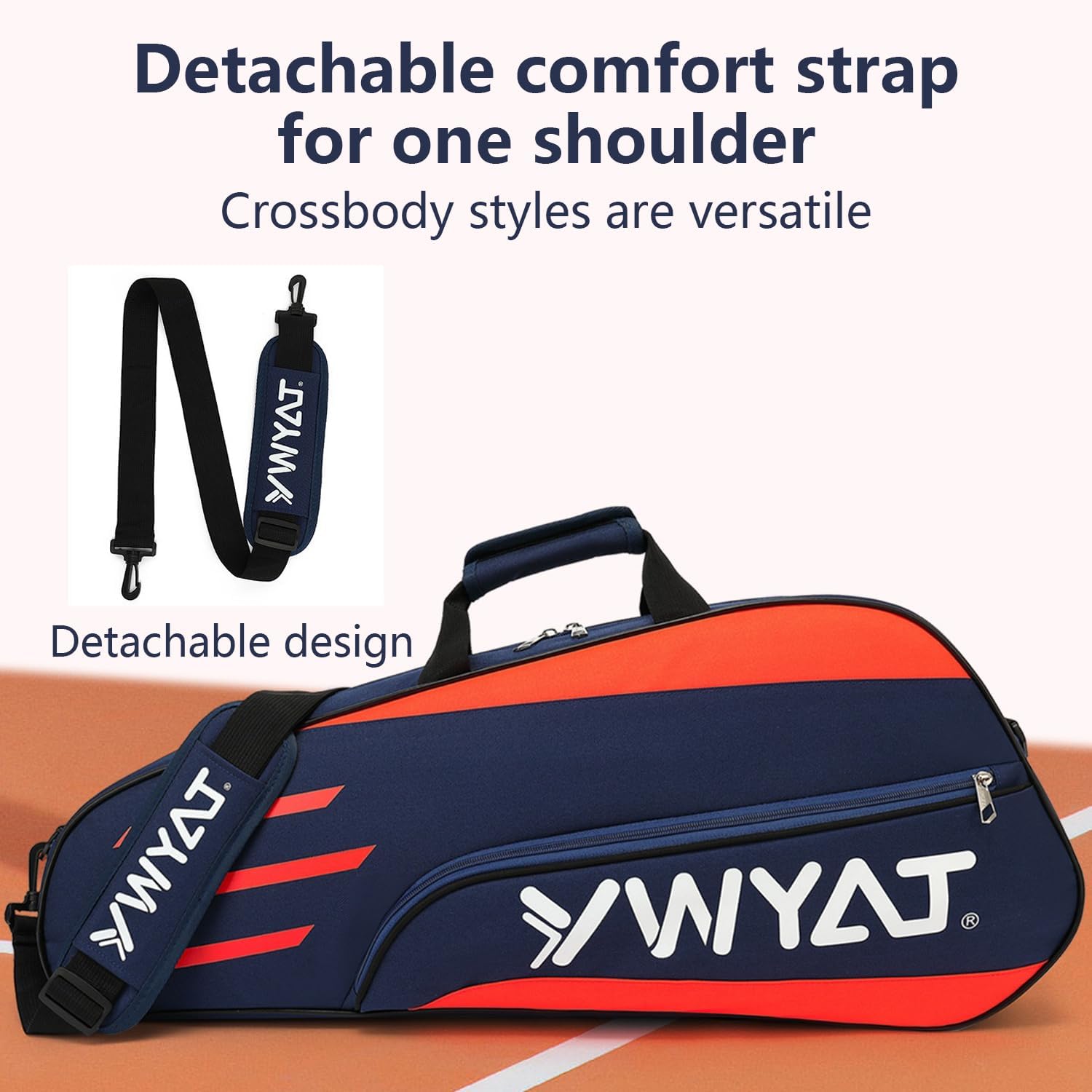 UNISTRENGH 3 Racket Tennis Bag with Adjustable&Detachable Shoulder Strap, Super Roomy Lightweight Waterproof Racquet Bag for Tennis, Badminton