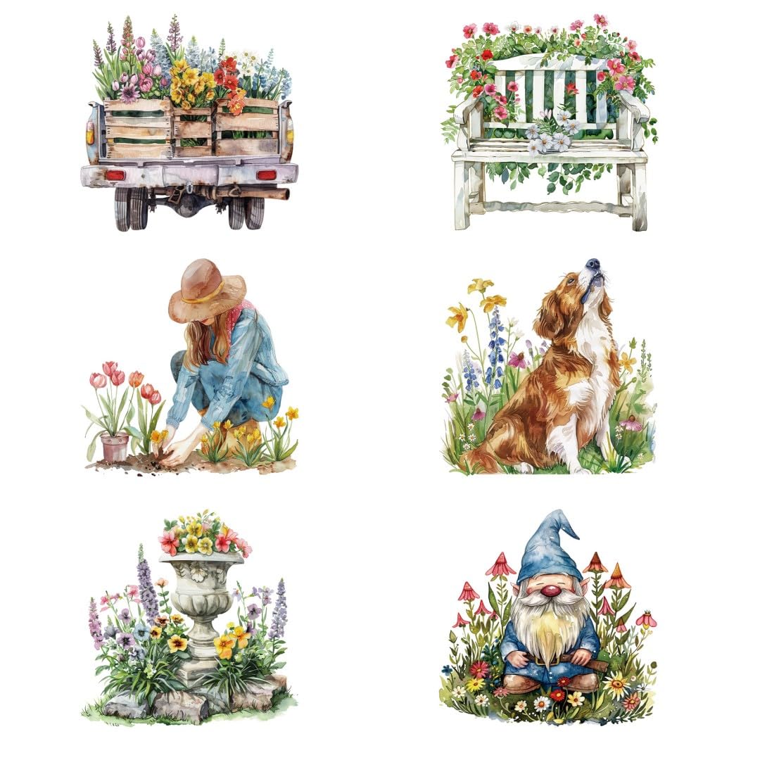 Watercolor Spring Garden Watercolor Iron On Transfers - Heat Transfer Vinyl Iron On Decals Patches Design - Iron On Stickers T-Shirts Clothing Hats Pillows Backpacks for Women Crafts (P1)